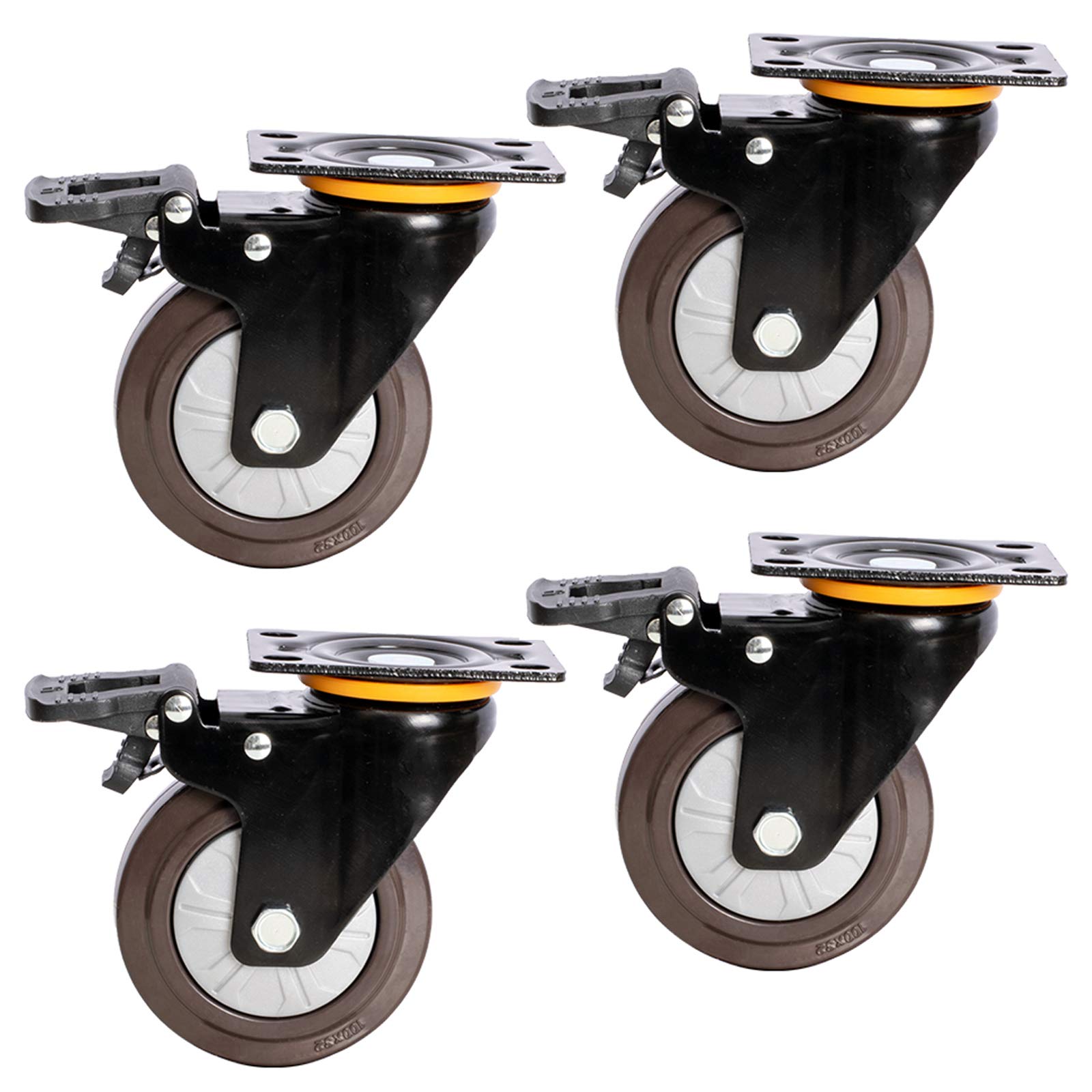 Castor Wheels Moving Caster Wheels Heavy Duty 4 Pack Swivel Wheels For Furniture Trolley Wheels Rubber Industrial Transport Plate Caster,Silent Wheel(Brake Universal100mm) (Brake 100mm - View #4