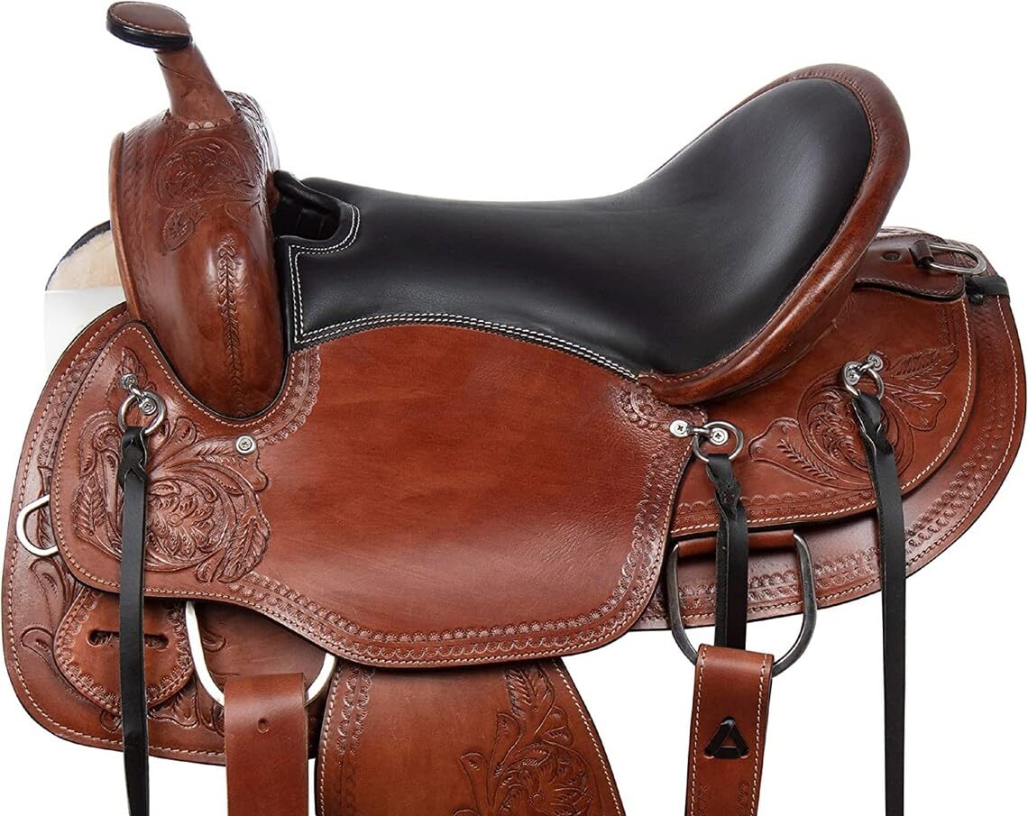 Western Horse Saddle Leather Pleasure Trail Endurance Brown Round Skirt Tack Riding Set 25,4 cm a 45,7 cm ME-WLS-108