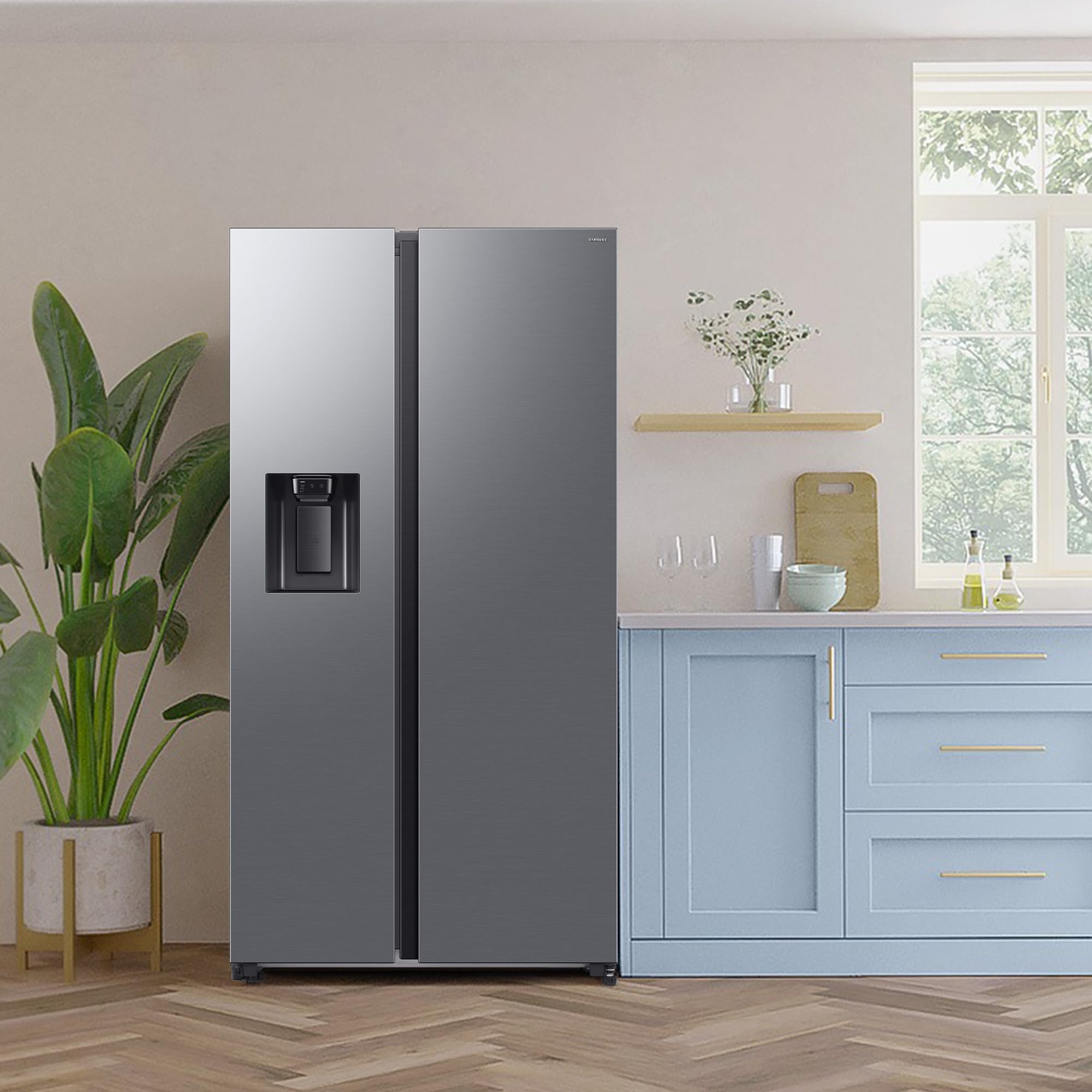Samsung RS70F66KCTEF Side-by-Side Kühl-Gefrierkombination, AI Kühlschrank mit Gefrierfach, 178 cm, 634 l, Eis-/Wasserspender mit Festwasseranschluss, AI Energy Mode, Twin Cooling+, Edelstahl Look