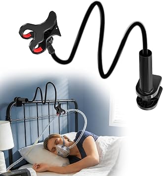 CPAP Hose Hanger, Adjustable CPAP Hose Holder, Metal Core Supports Any Angle Adjustment, Extra Large Clip For Securing Storage Accessories, No Drill Needed Black