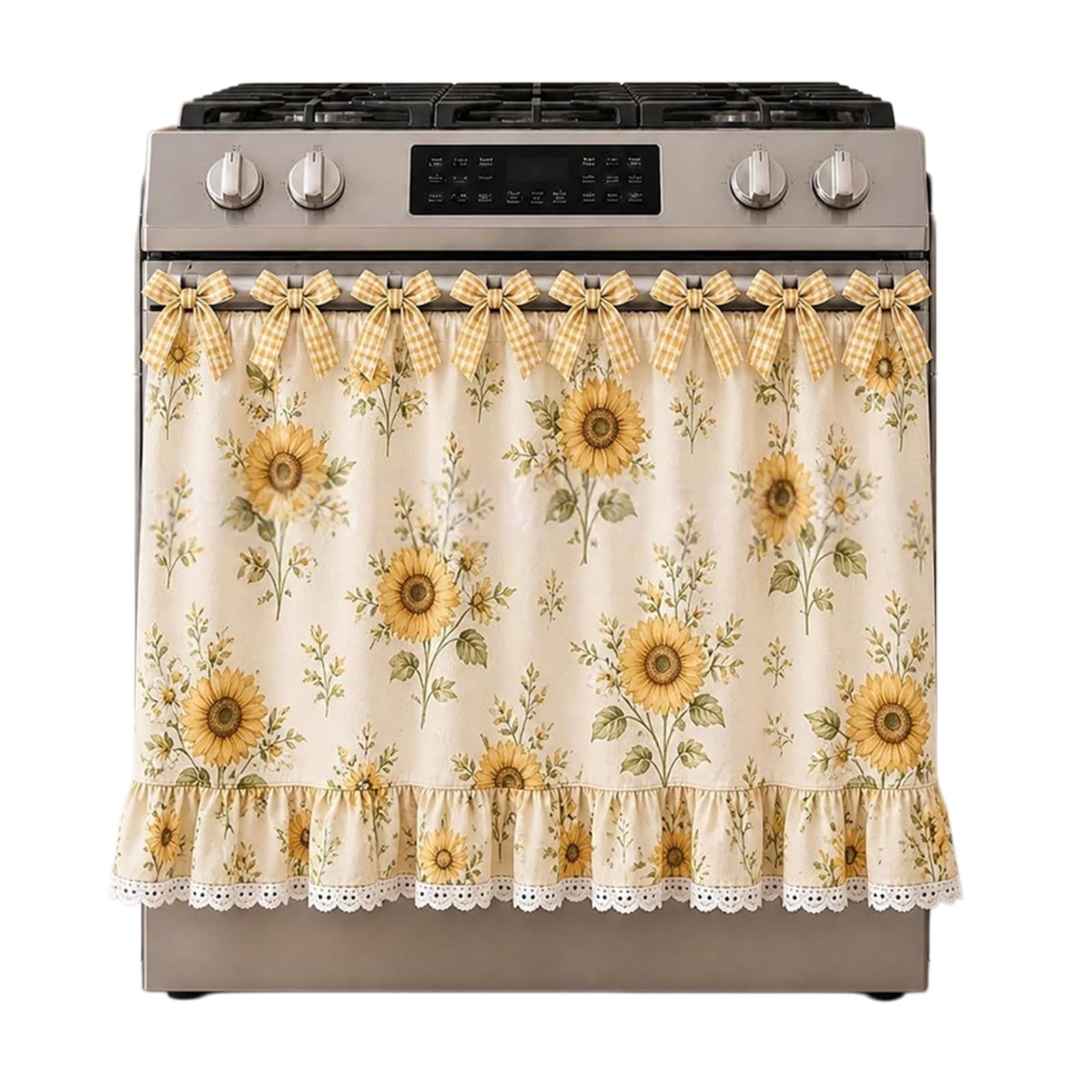 TFAOYS Farmhouses Cooktops Stove Skirts Oven Curtain with 9 Ribbons for Adjustable Fit on Standard Ovens Cotton Blend Stove Skirt