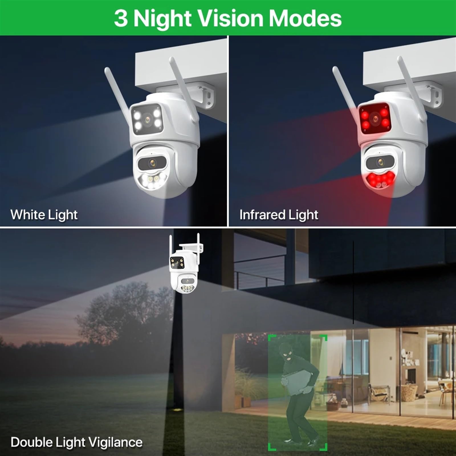 Telecamera di sicurezza, Telecamera IP di sicurezza wireless esterna 4K 8MP HD PTZ Wi-Fi con doppio obiettivo sorveglianza stradale tracciamento automatico(8MP NO SD Card)