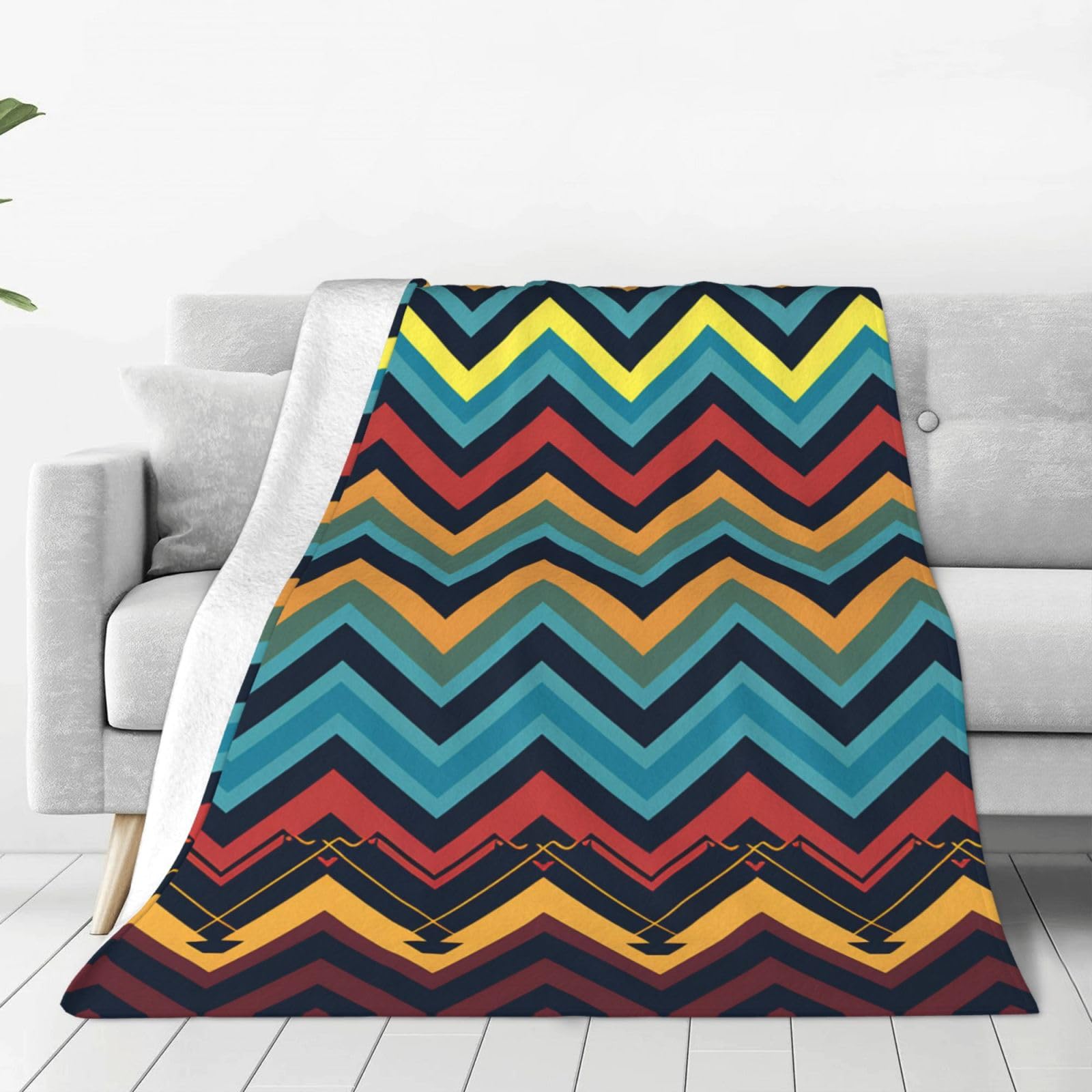 Zigzag Pattern Throw Blanket for Couch, Plush Fuzzy Soft Flannel Blankets and Throws for Sofa, 80"x60" Bed Blankets for Travel Camping Chair, All Season Warm Fleece Blanket