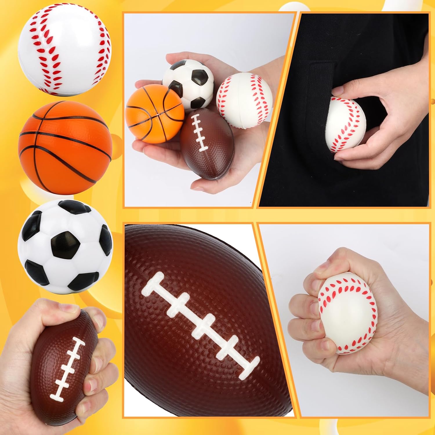 Hooqict 16 Pack Stress Balls Valentines Day Cards for Kids Classroom Gifts Basketball Baseball Soccer Football Stress Balls Party Favors Mini Foam Sports Balls for Pinata Filler Goodie Bag Stuffers