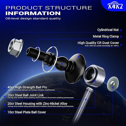 Miniatura 4 de K90345 Enlaces de barra estabilizadora trasera de aleación de zinc y níquel para Toyota Camry Highlander Avalon Solara Venza Lexus ES300 RX330 ES330