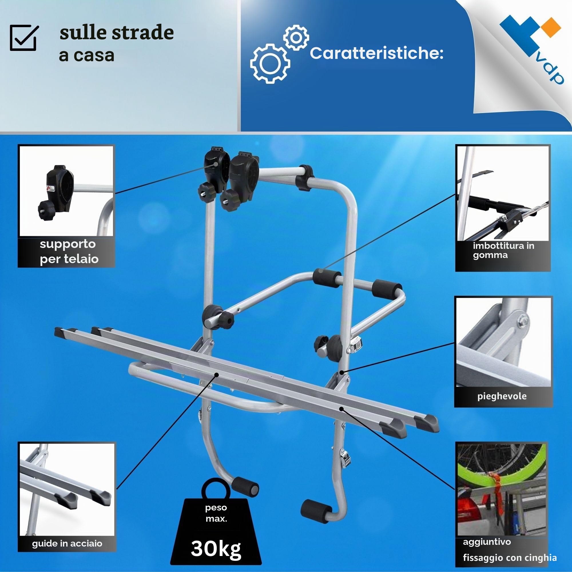 Menabo STEELBIKE portabici posteriore per 2 biciclette, fissaggio con cinghie