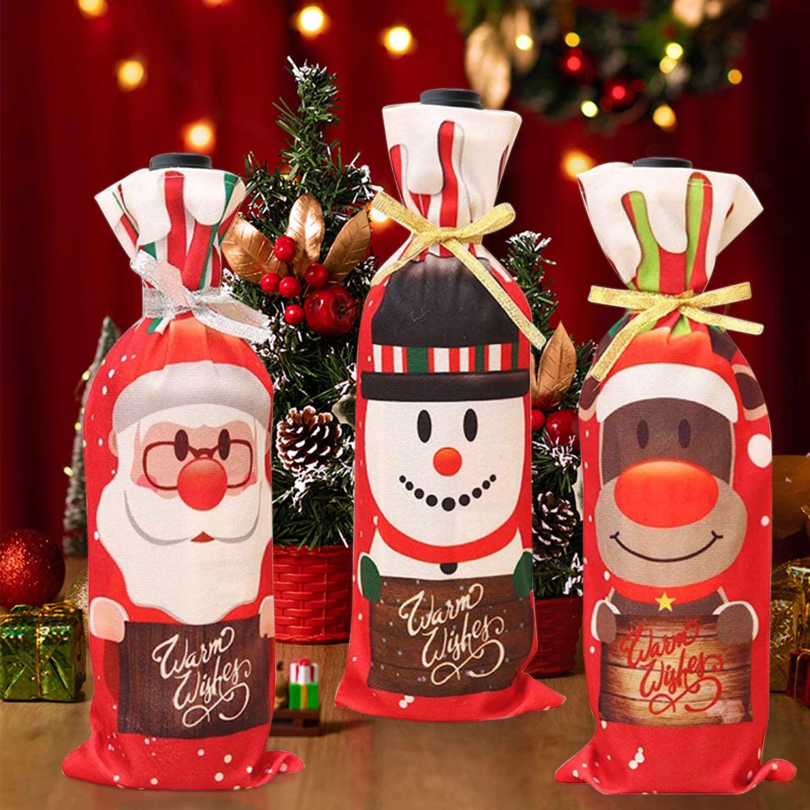 DERAYEE Set Da 6 Sacchetti Portabottiglie In Lino Bordeaux Per Natale - Confezione Regalo Per Vino, Liquori, Ecologici E Riutilizzabili - 2