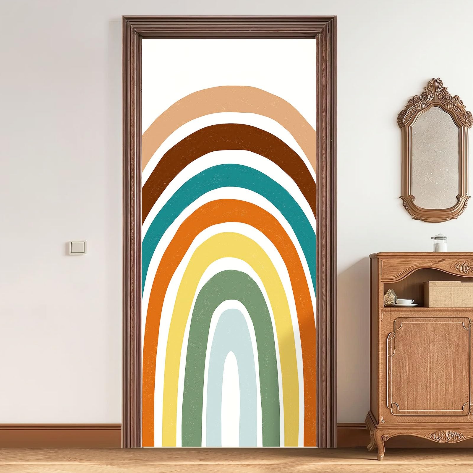Naklejka na drzwi, samoprzylepna, 80 x 210 cm, prosty plakat na drzwi - tęczowe paski, trwała i wodoszczelna, fototapeta, folia na drzwi, kolorowa naklejka 3D "zrób to sam" na drzwi do toalety, pokoju