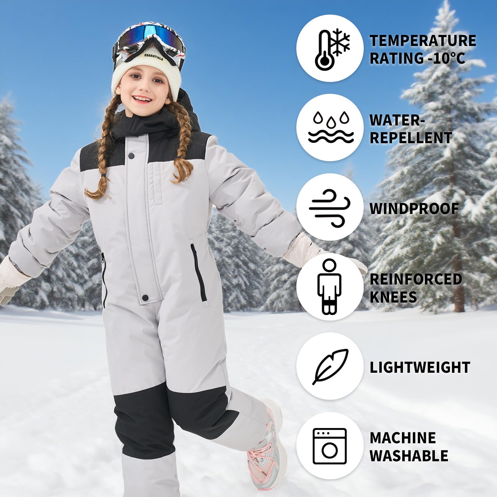 Owntop Tuta da Neve Intera per Bambini - Tuta da Sci Impermeabile e Leggera Unisex, Completo Sci Caldo con Cappuccio per Bambini e Bambine, Tuta da Snowboard Invernale (2-9 Anni)