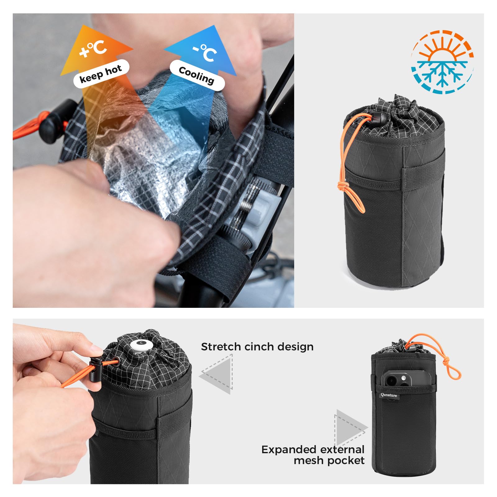 Borsa da Manubrio Borsa Termica e Isolante per Bottiglie da Bicicletta, Portaborraccia Bici Porta Borraccia Bici MTB Regolabile e Stabile, Facile Installazione, Capacità 1L, Kaki
