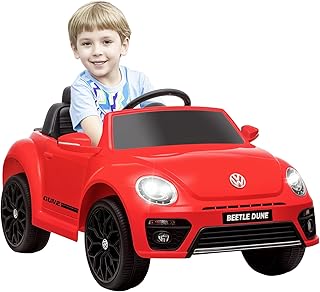 AIYAPLAY Voiture électrique enfants sous licence Volkswagen Beetle, véhicule électrique 12V avec télécommande 2,4G, suspension à ressort, phares, musique, klaxon, voiture pour enfants 3 à 5 ans, rouge