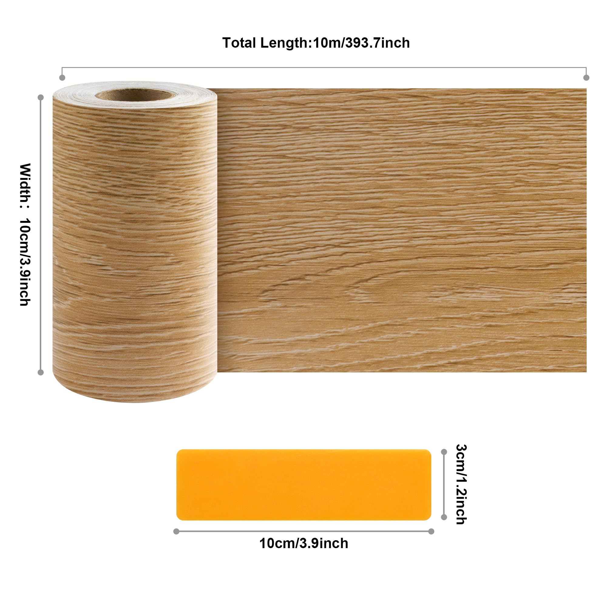 JUNART Nastro per riparazione venature del legno (10cm × 1000cm), nastro per riparazione impermeabile per tavoli, battiscopa, finestre e pavimenti con raschietto in plastica(rovere caffè)