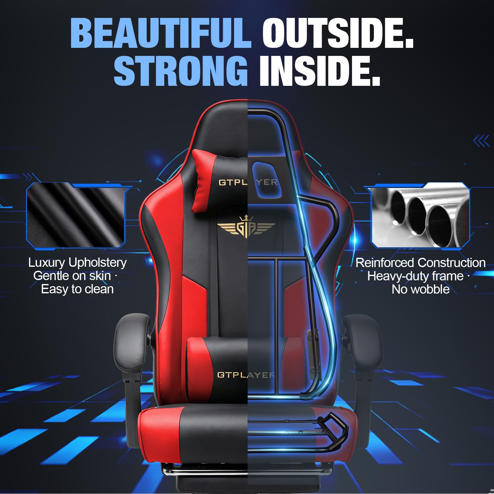GTPLAYER Gaming Chair for Adults Computer Chairs with Footrest Headrest and Lumbar Support Ergonomic Height Adjustable Reclining PC Chair - Image 9