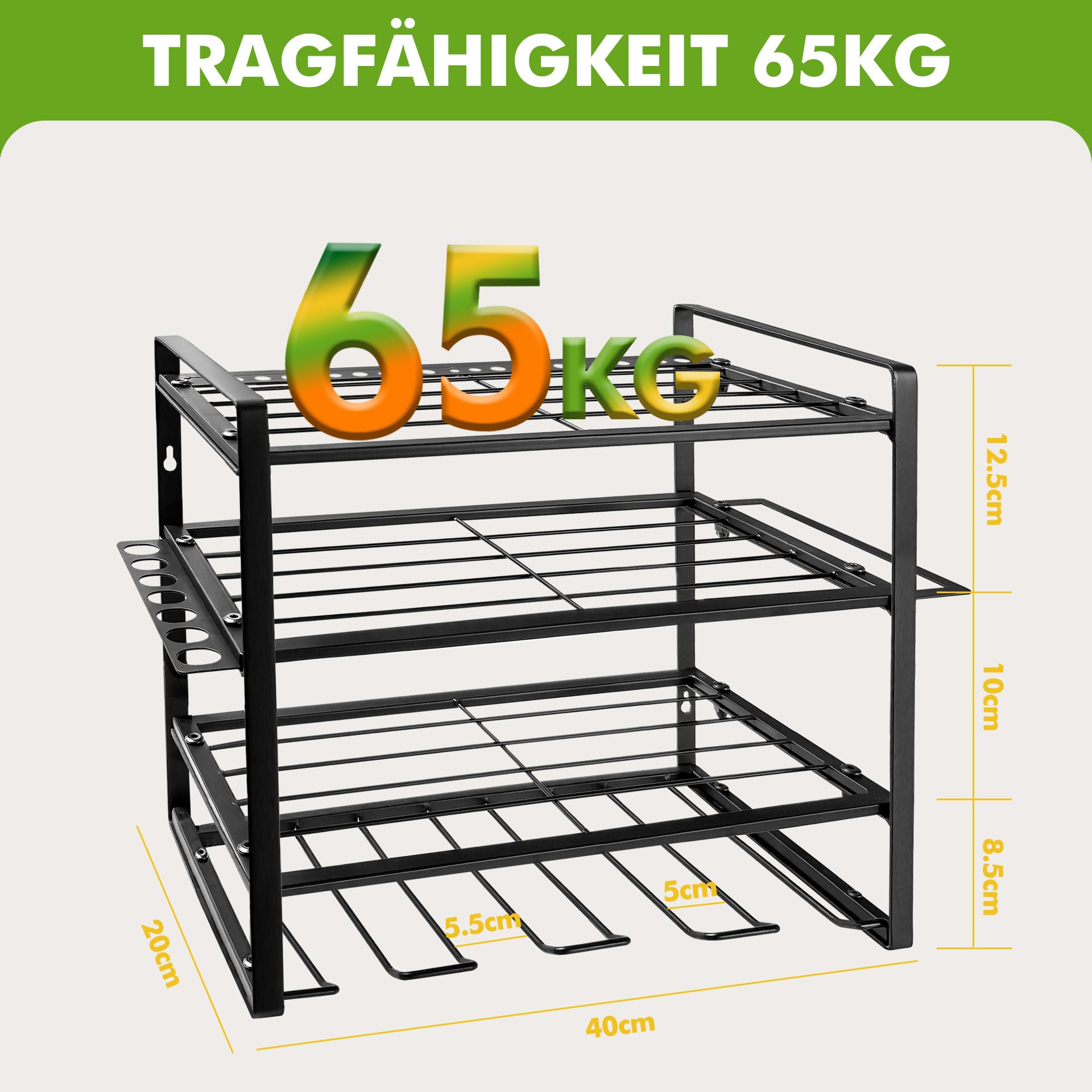 Mimoke Wandmontiertes Werkzeugregal - 4-stufiger Elektrowerkzeug-Organisator & Bohrerwerkzeug-Organisator für Garage und Werkstatt (4 Ebene)