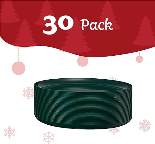 Miniatura 5 de PLASTICPRO Paquete de 30 platos de plástico verde navideño de 8.6 pulgadas para fiestas, colección Edge Collection, platos desechables elegantes y