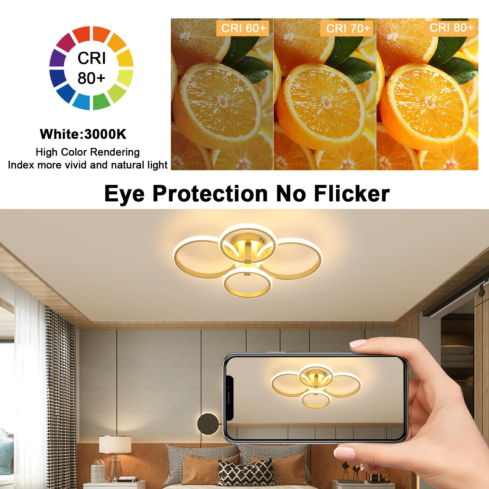 DELIPOP Plafoniere LED Moderno Oro, Lampada da Soffitto 56W 6300LM 3000K | Rotondo Lampadario per Soggiorno, Camera da Letto, Sala da Pranzo