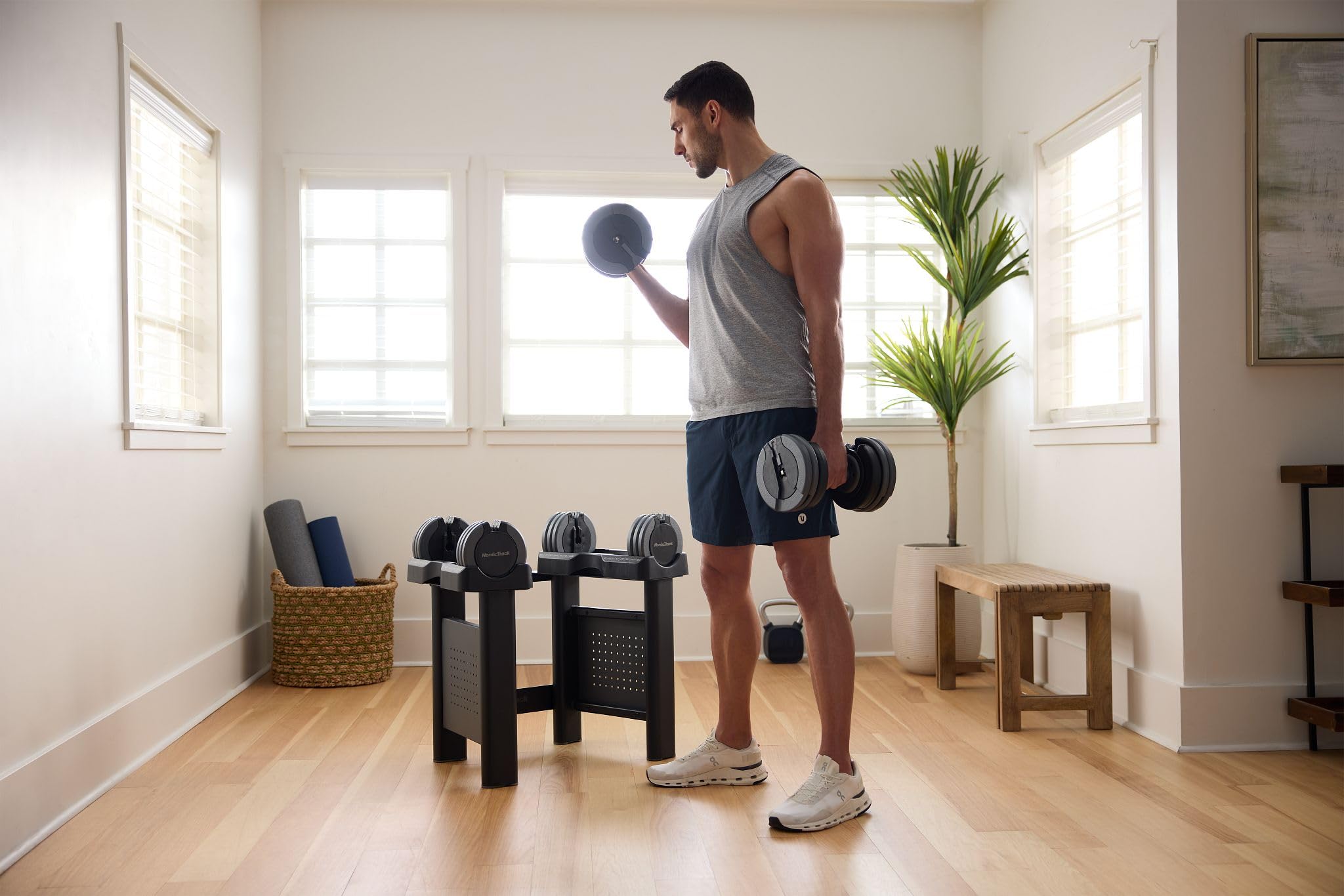 55 lb Select-a-Weight Dumbbell Pair with Universal Dumbbell Stand Bundle