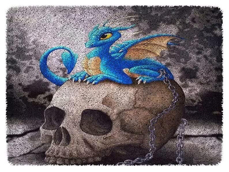 ROCKY&CHAO Myriad Choices DIY Latch Hook Rug Kit for Kids & Adults - Cross Stitch Carpet Making Crochet Embroidery Needlework Crafts - Home Decor Project - 60X42CM - Blue Pterodactyl