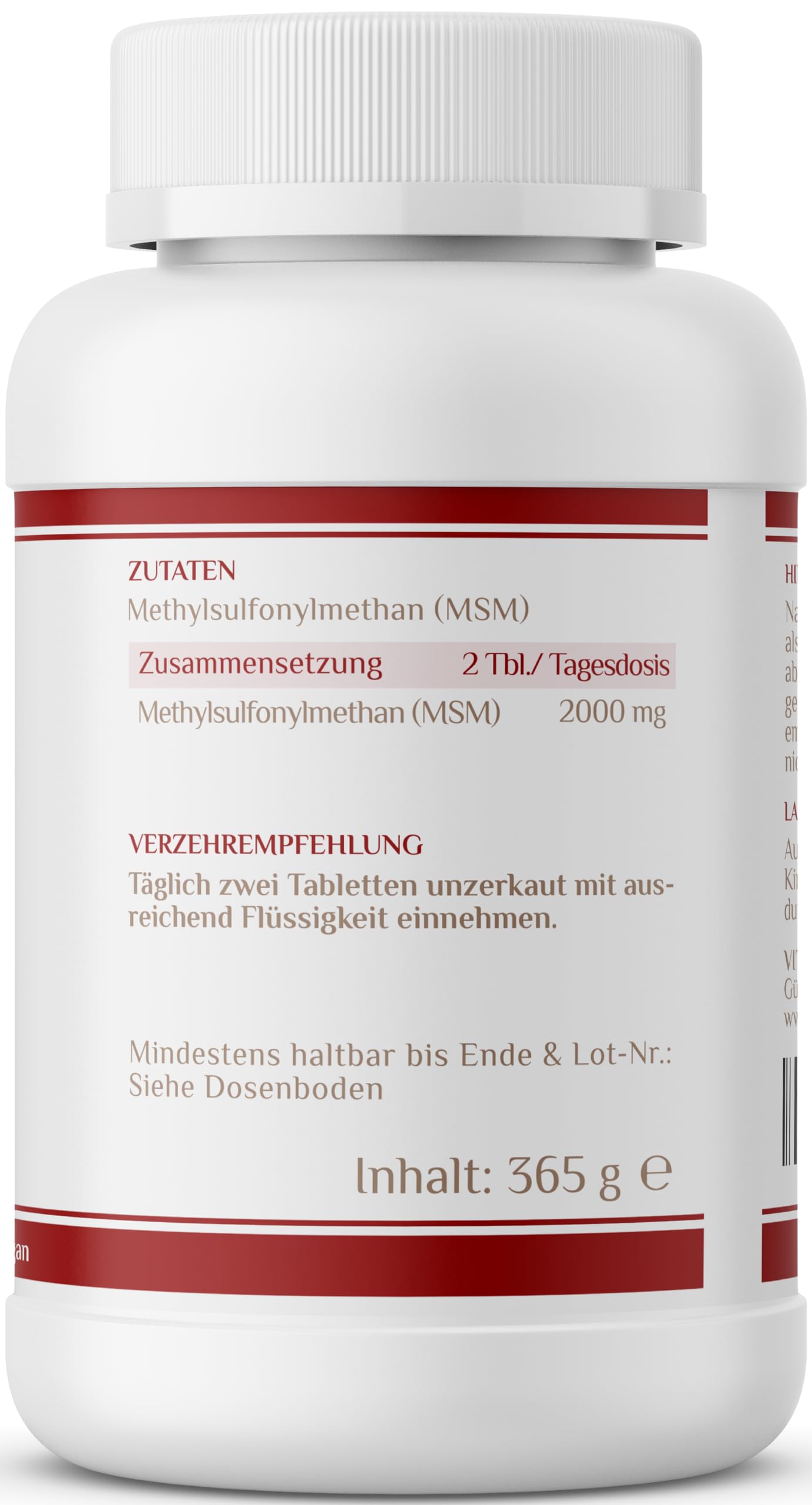 Vitaconcept | MSM Tabletten | 2000 mg MSM pro Tagesdosis | 365 hochdosierte organische Schwefel-Tabletten | laborgeprüft