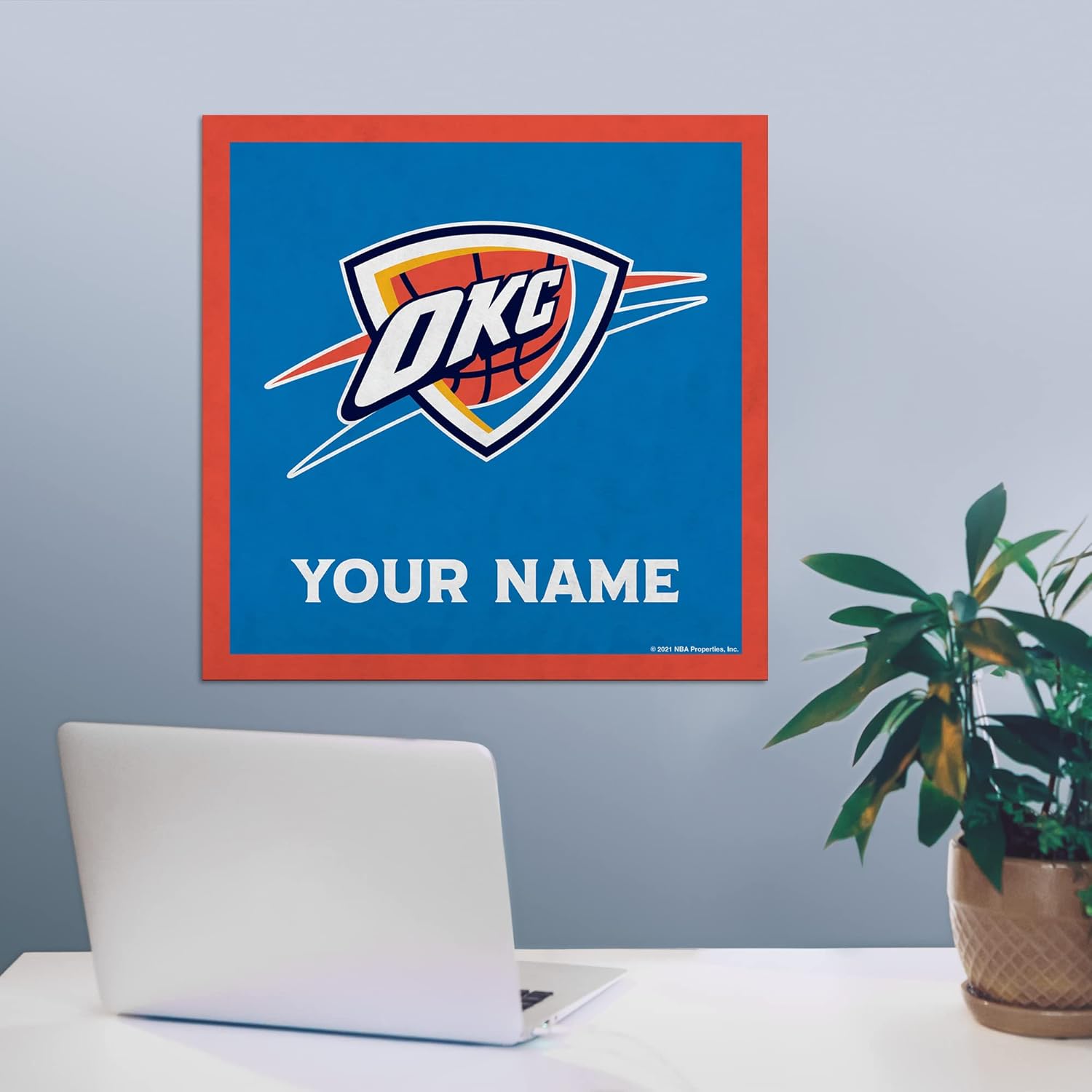 Rico Industries NBA Basketball Oklahoma City Thunder Personalized 23" X 23" Felt Wall Banner - Sports Decor for Man Cave, Game Room, Office & Bedroom - Made in The USA