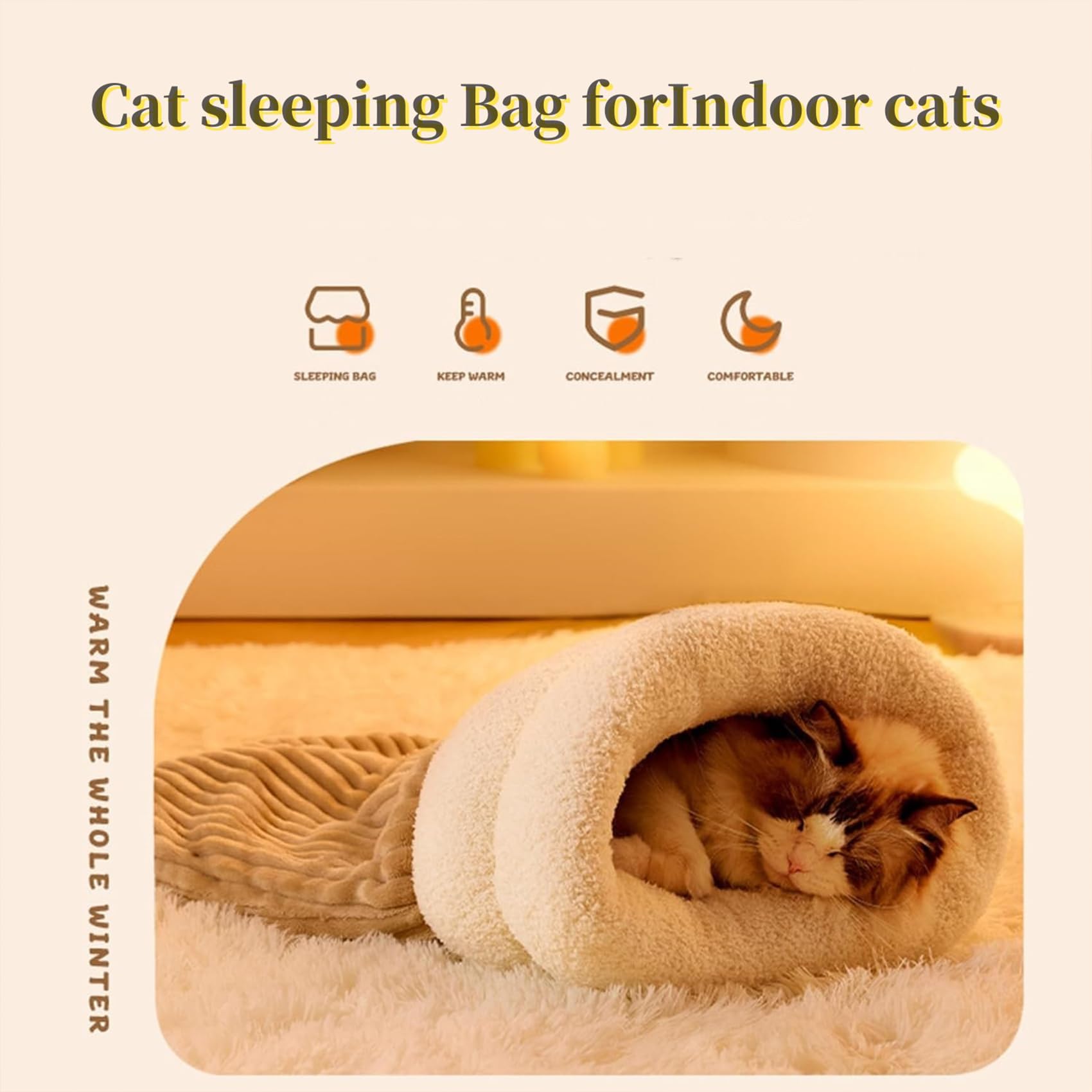 Cat Sleeping Bag, Cat Sleeping Bag for Indoor Cats, Cat Winter Sleeping Bag, Cat Bed Cave, Winter Cat Sleeping Bag for Cats, 360°Wrap Comfortable Soft Plush Sack Self Warm Pet Snuggle Sack (L,Gray)