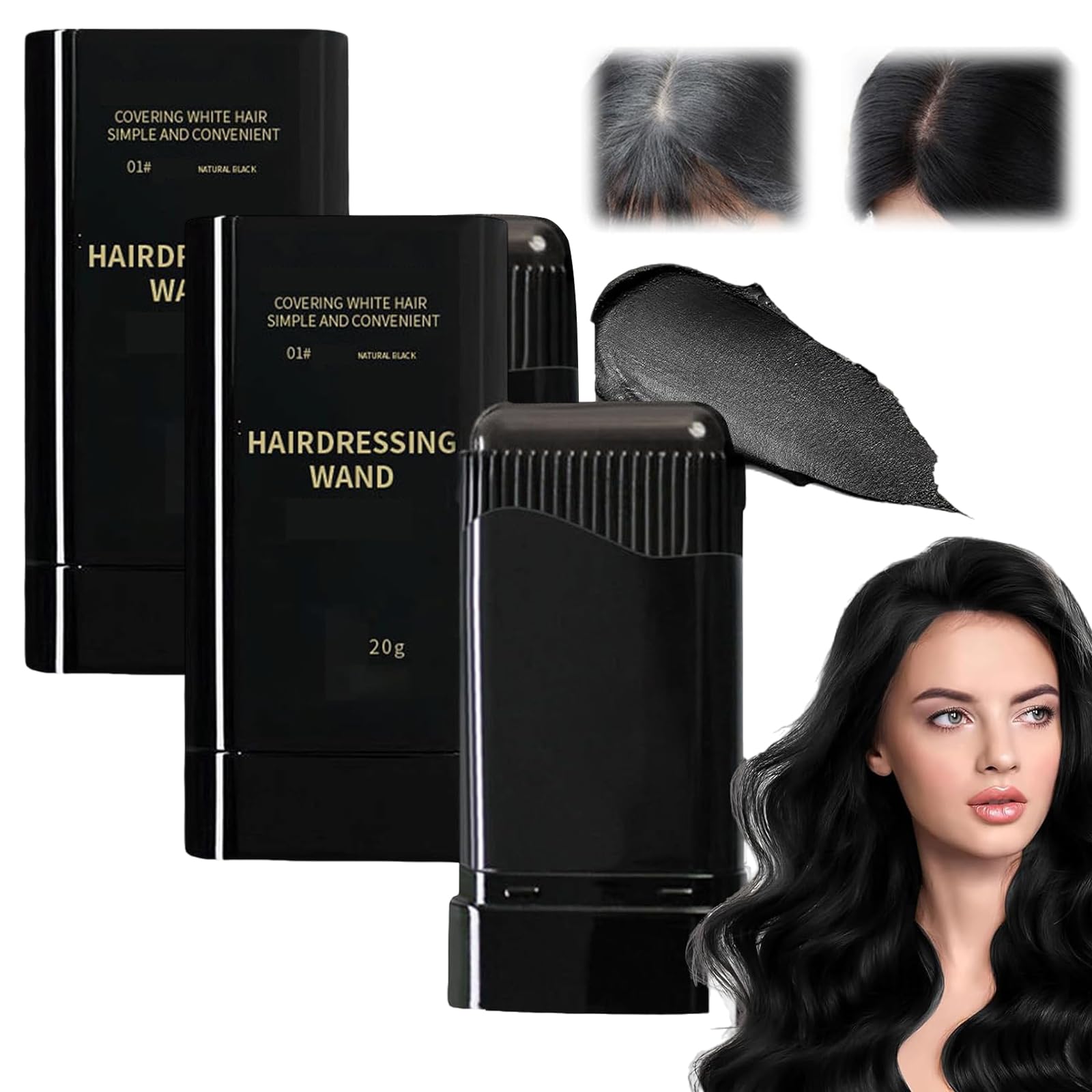 2 in 1 Matita Colorante per Capelli, Penna Tintura Per Capelli, Matita Colorante Istantanea, con Pettine, Resistente all'Acqua e al Sudore, 2 Pezzi (Nero)