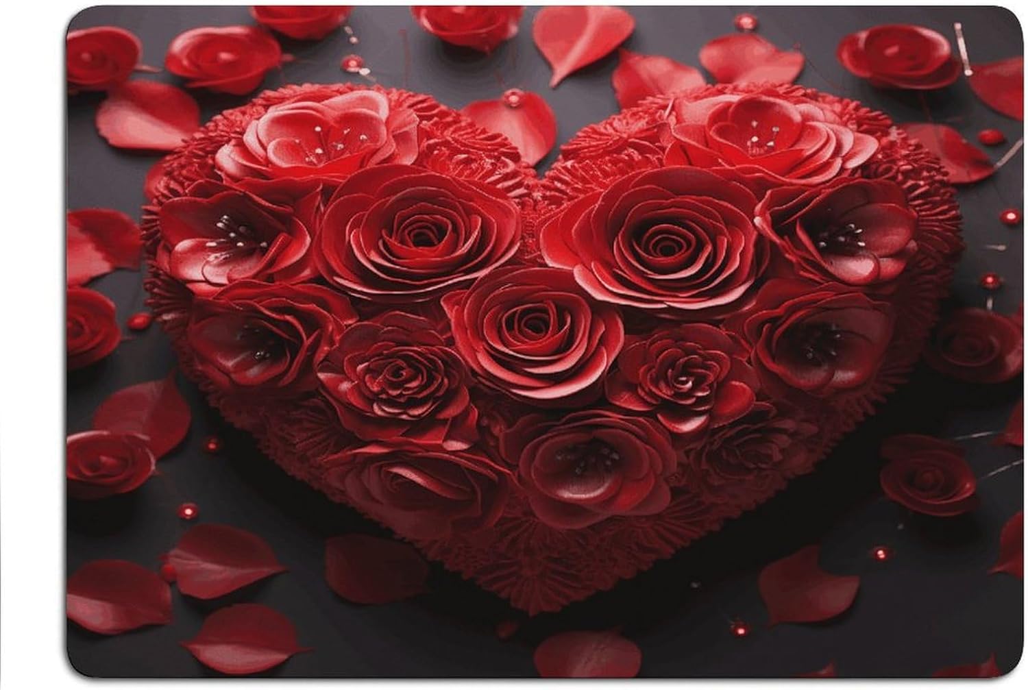 Red Rose Love Heart Drying Mat for Kitchen Counter 20x28 inch, Diatomite Dish Drying Mat, Non-Slip, Absorbent Dish Drainer Pad for Coffee & Utensils, Kitchen Decor Mats