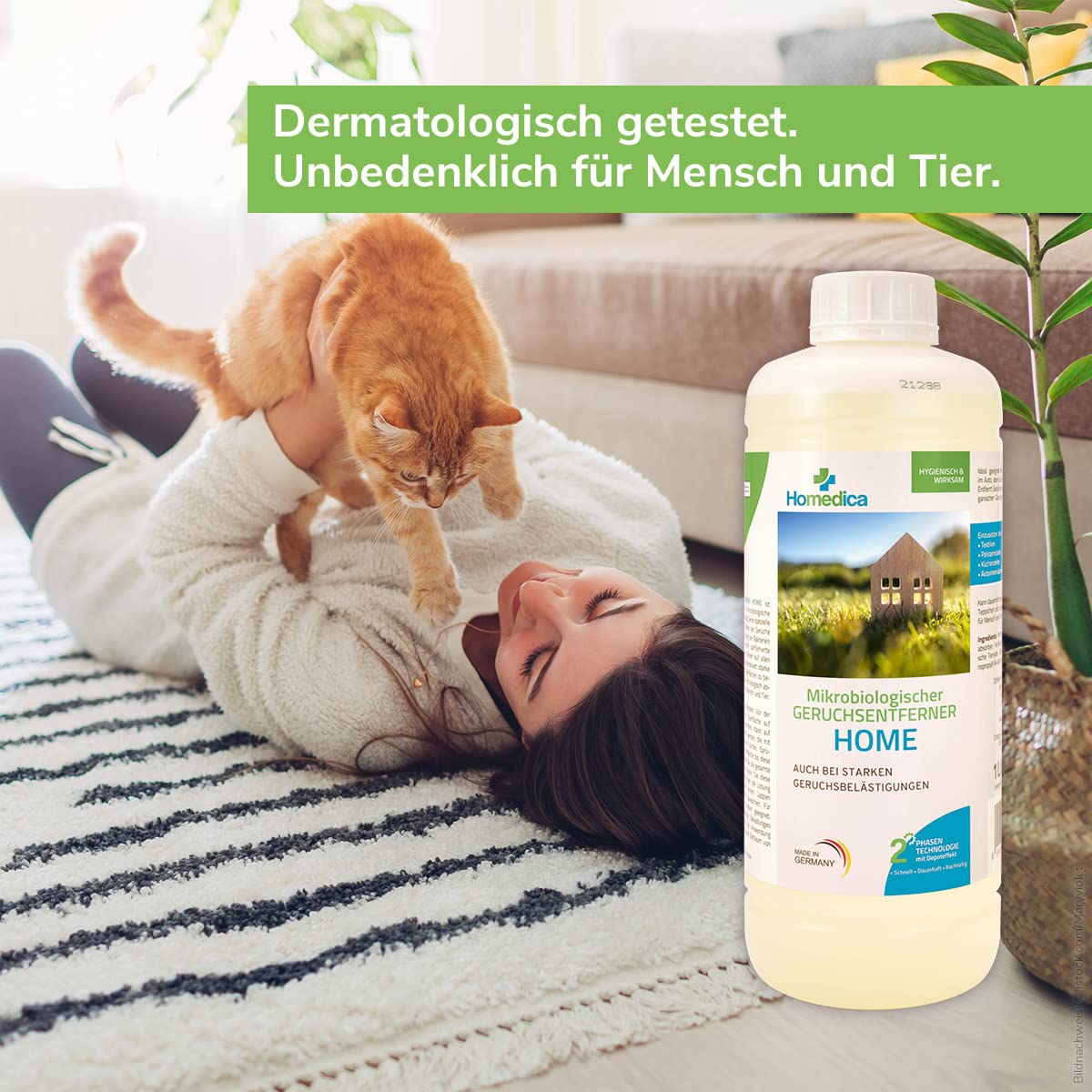 Geruchsentferner Home 1L - Vegan & Made in Germany - Mikrobiologischer Enzymreiniger für Textilien, Polstern & Tierfellen - gegen unangenehme Gerüche
