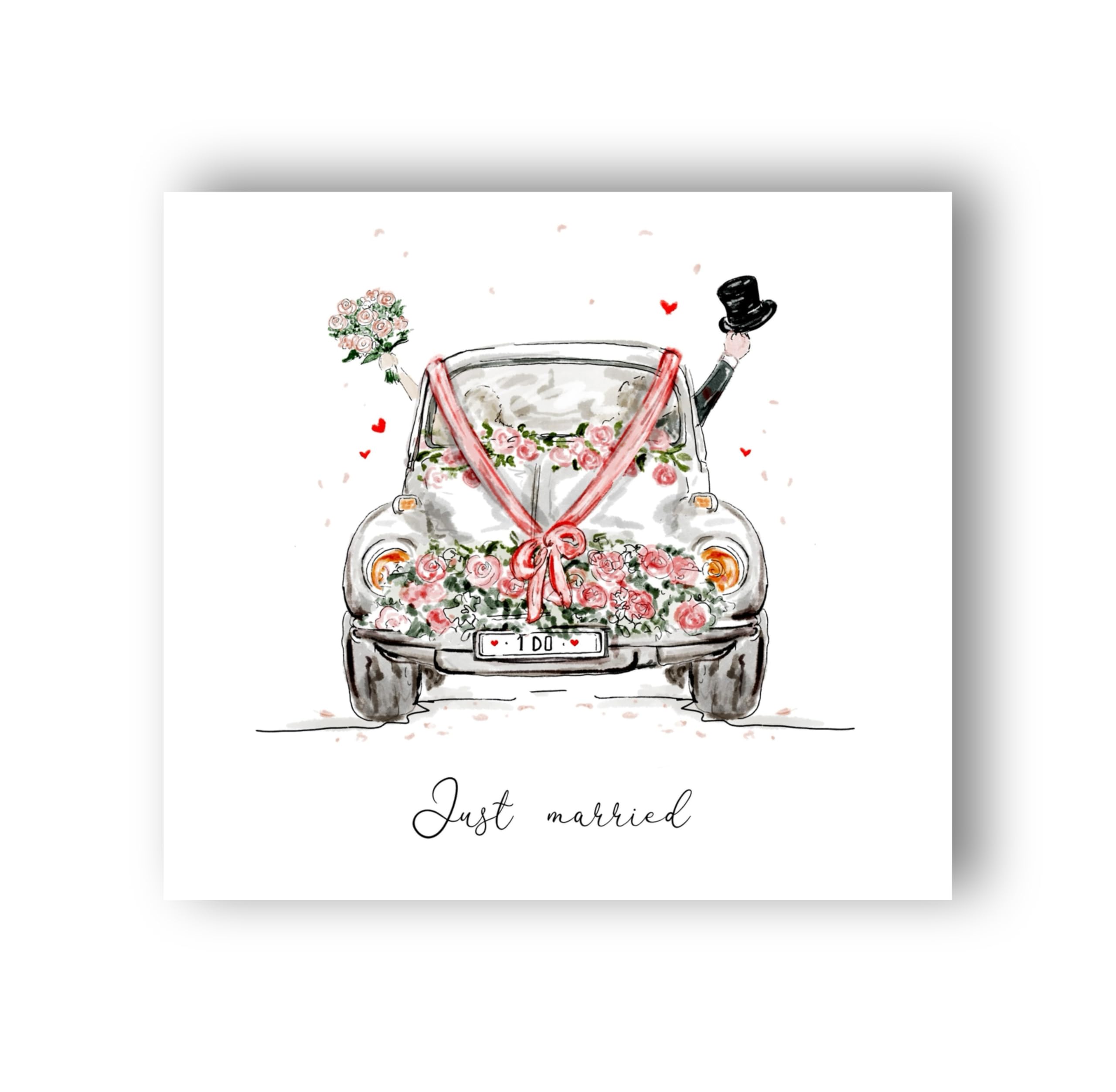 Lucy Claire Illustrations Greetings Card, Just Married, Sweet Wedding Celebration, Cute Illustrated Greeting Card