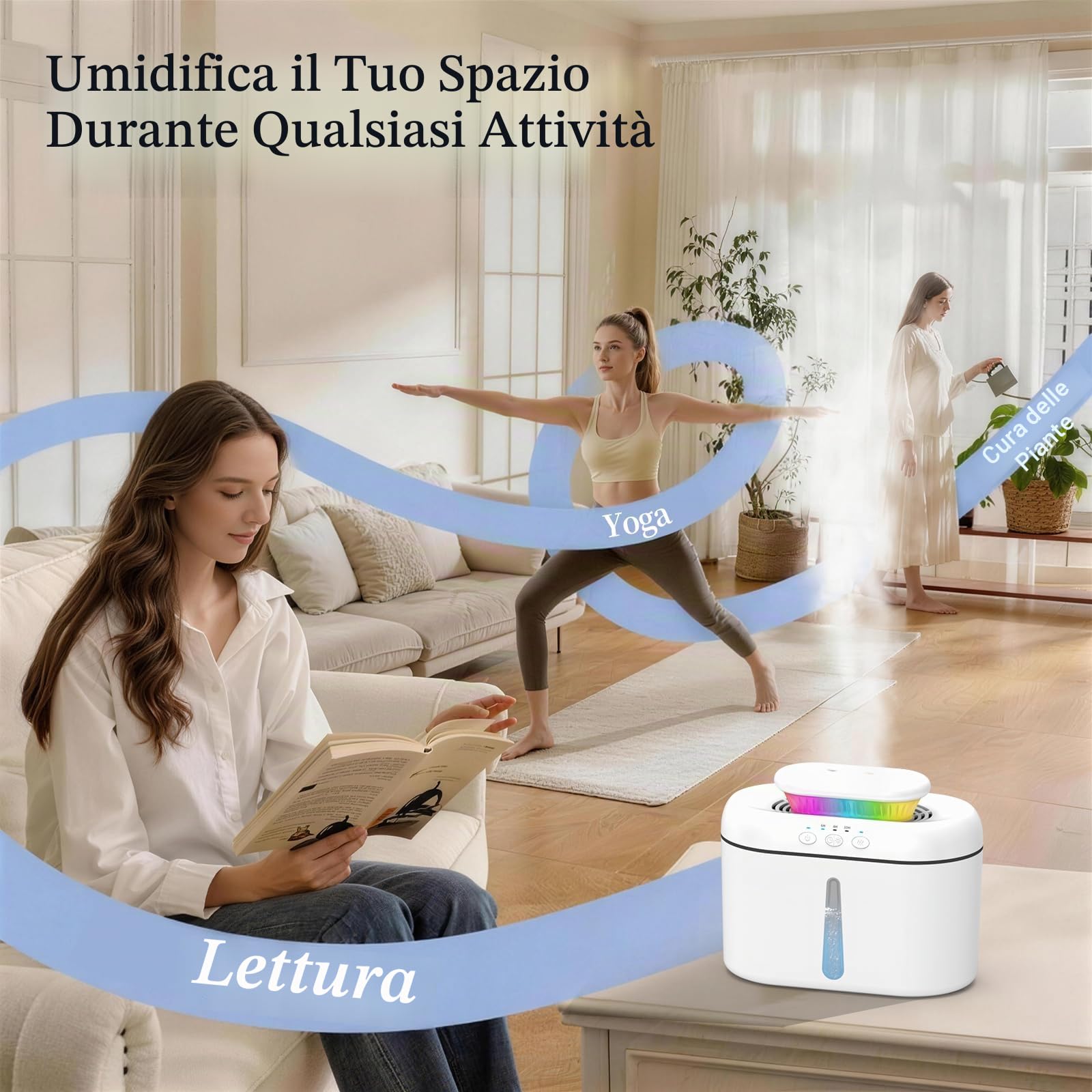 Umidificatore Ambiente 2L umidificatore ambiente bambini Umidificatore Ultrasuoni a Nebbia Fredda,Silenzioso 28 dB, richiede un collegamento alla rete elettrica per il funzionamento.