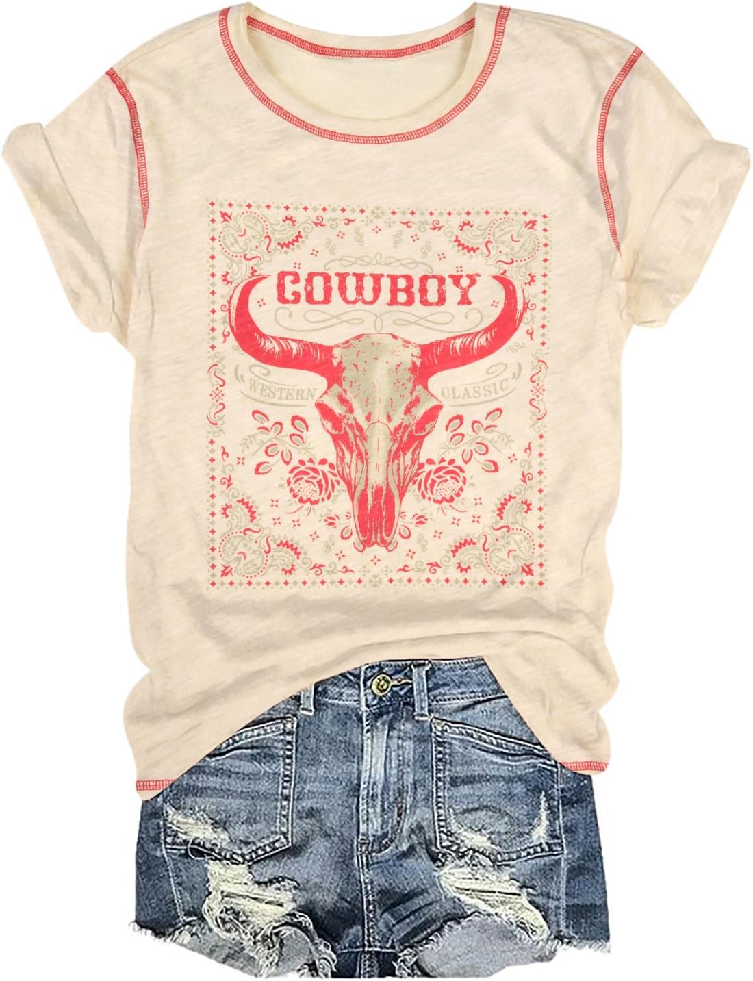 Western Shirts for Women Vintage Rodeo Graphic Tees Cute Cowboys Shirts Country Music Short Sleeve Tops