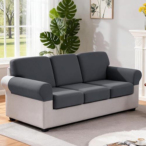 Miniatura 7 de TAOCOCO Fundas de cojín para sofá, 3 piezas, elásticas, para sofá de 3 cojines, fundas de asiento de sofá, suaves y lavables, protector de muebles