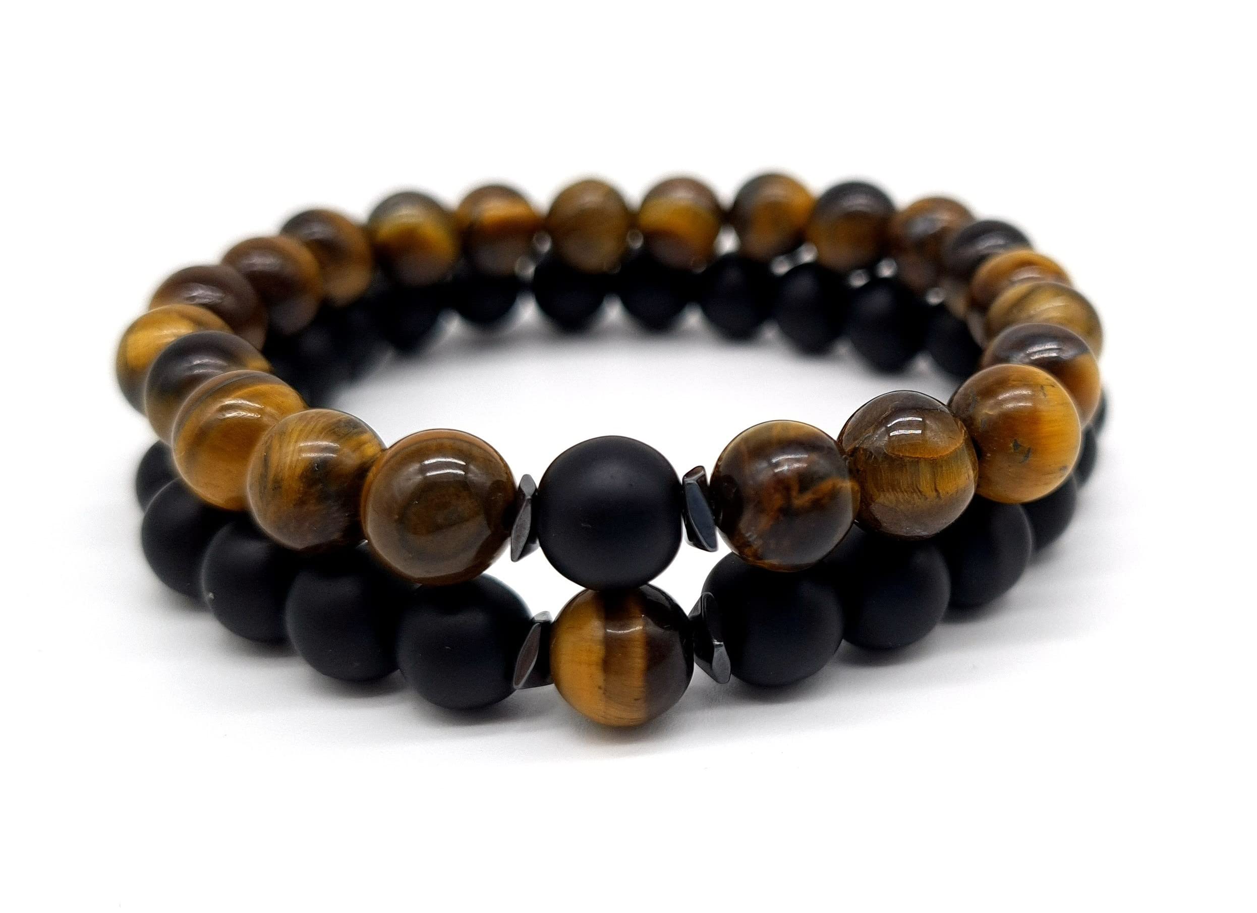 Armband Set | Tigerauge Onyx | Naturstein Perlenarmbänder | Freunschaftsarmband Partnerarmband
