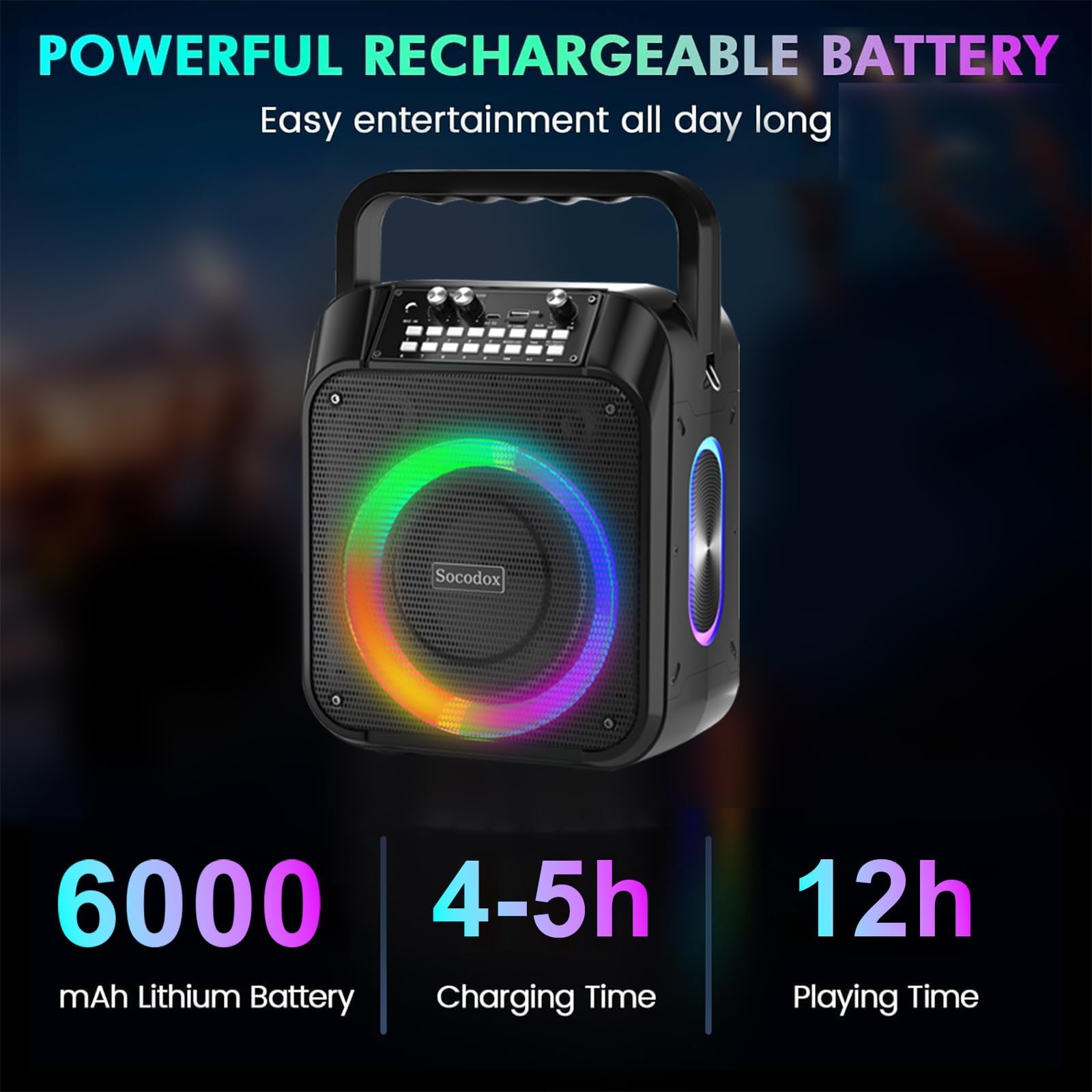 Macchina Karaoke, Altoparlante Bluetooth Portatile con 2 Microfoni Wireless, Batteria 6000mAh 8H Riproduzione,Stereo TWS,Luci RGB,Sistema PA Dual Bass Boost per Adulti,Bambini,Feste,Canto,DJ