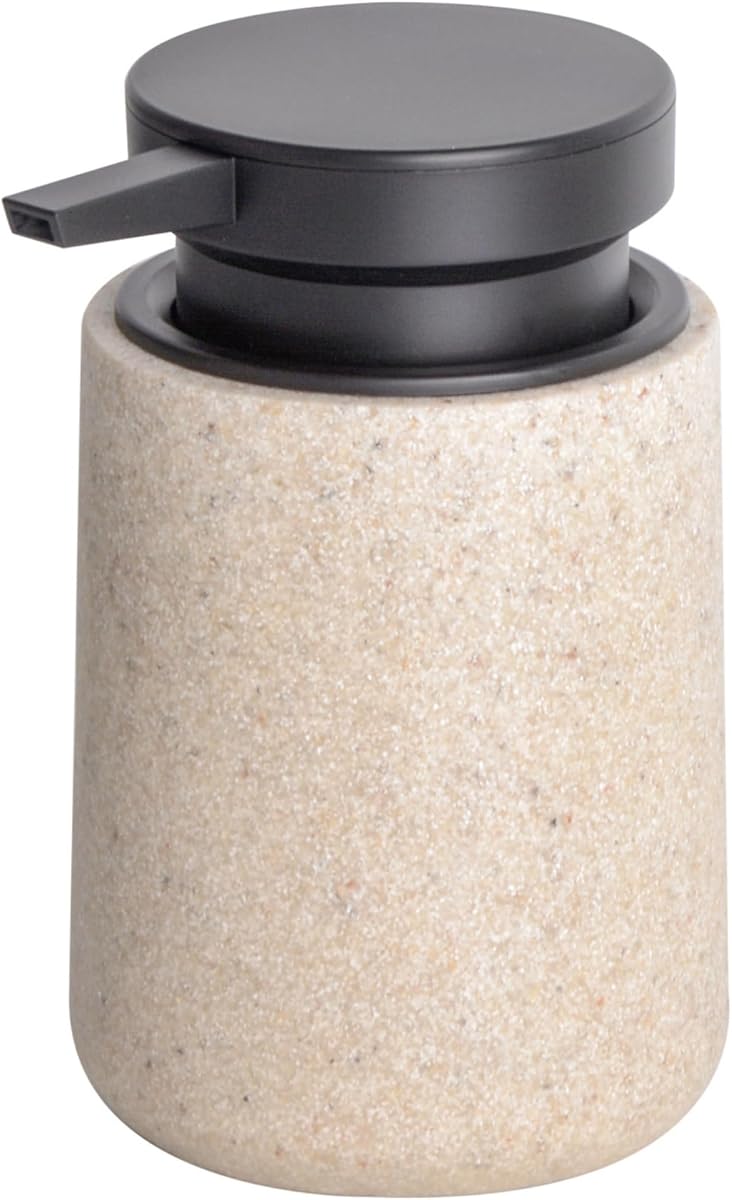 Liquid Soap Dispenser with Easy-to-Press Pump, 10 oz Refillable Hand Soap Dispenser with Extended Spout for Bathroom Kitchen Dish Lotion, Modern Stone Texture (Beige)