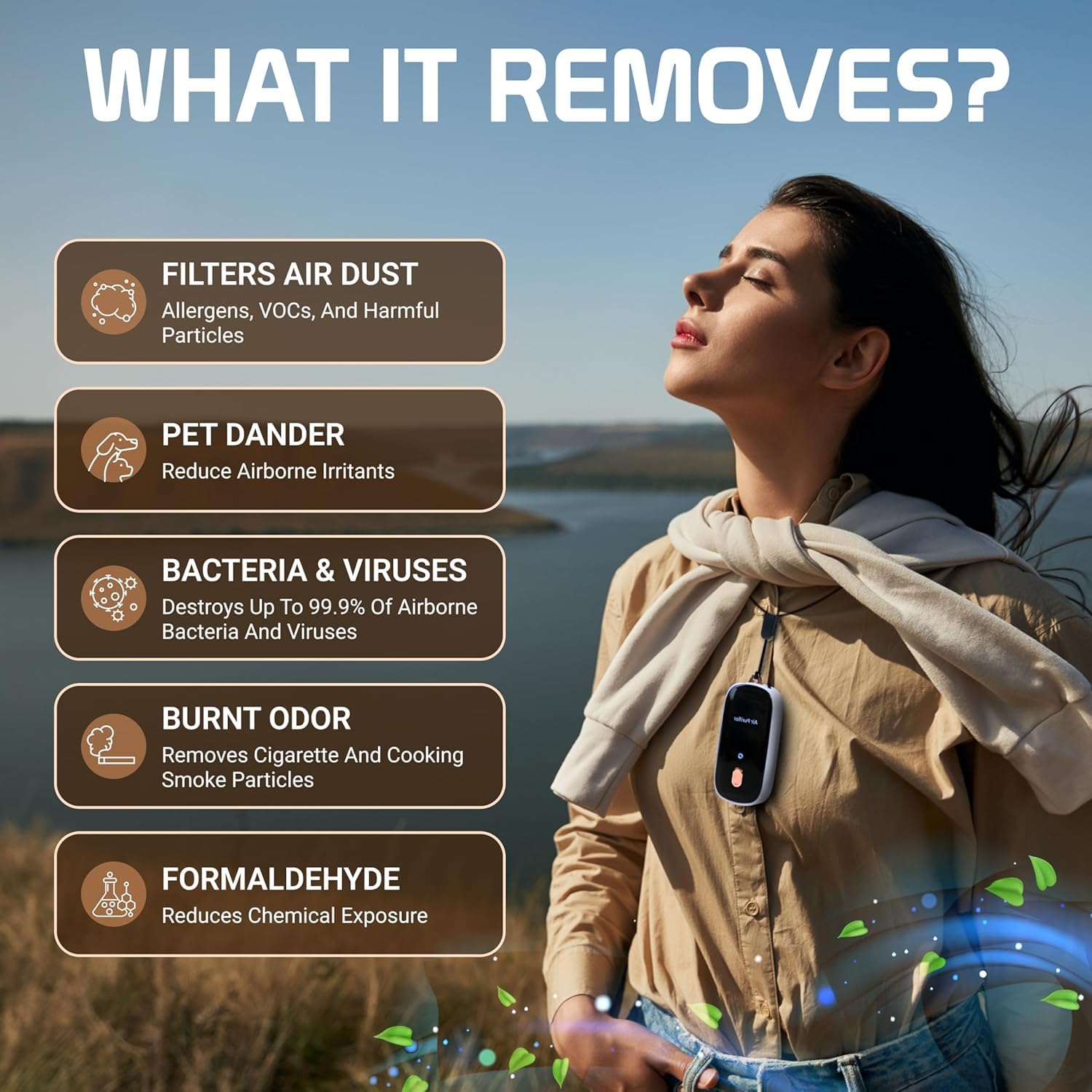 Portable & Wearable Air Purifier – Multipurpose Air Cleaner for Home | Car & Gym – 12 Million Negative Ions/cm³ | Rechargeable with 20-Hour Battery Life (Black) 1