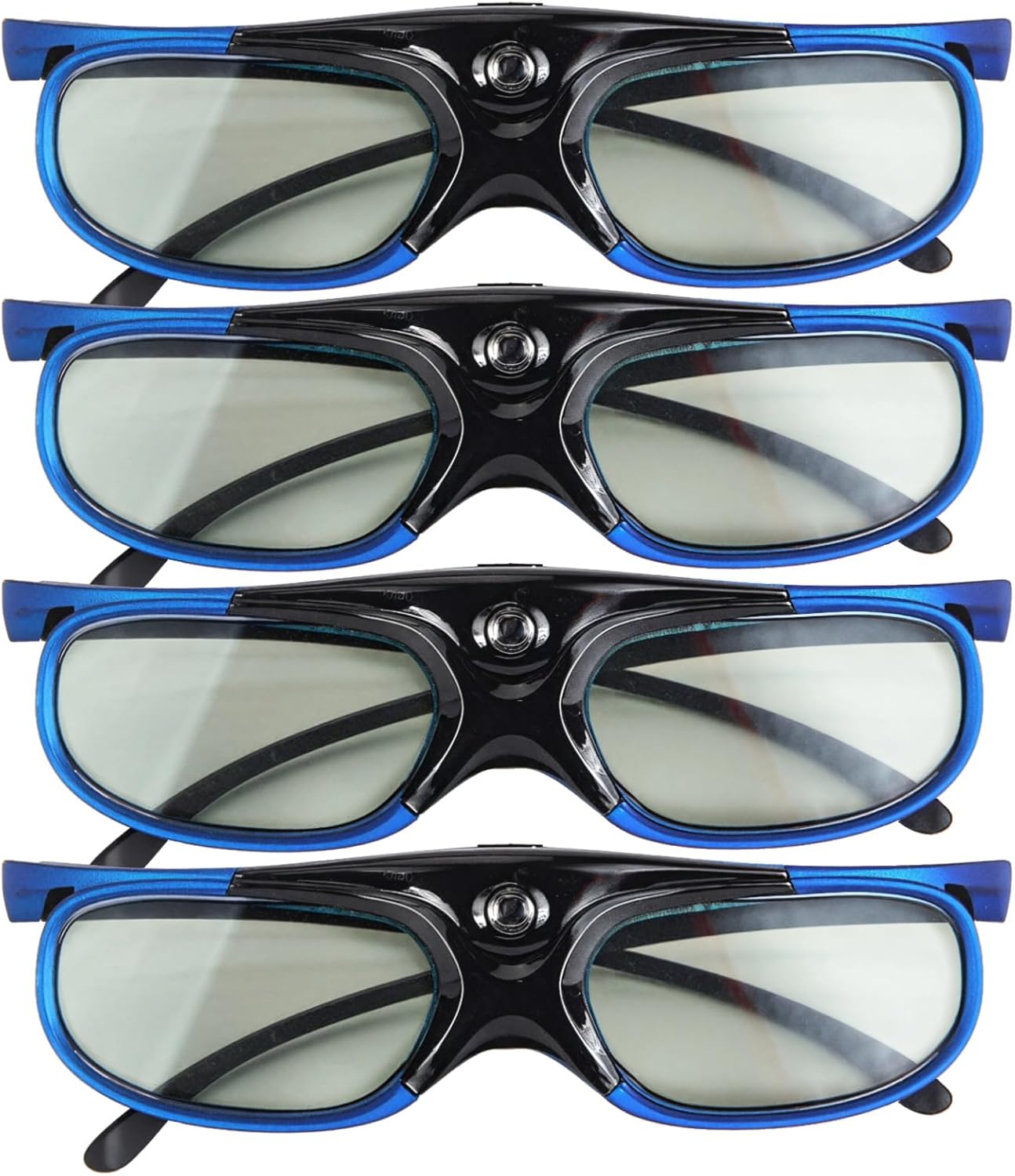 4 Pairs 3D Glasses, 144Hz Refresh Rate Active Shutter, Compatible with DLP-Link Projectors, Rechargeable, Wide Viewing Angle, Blue Frame