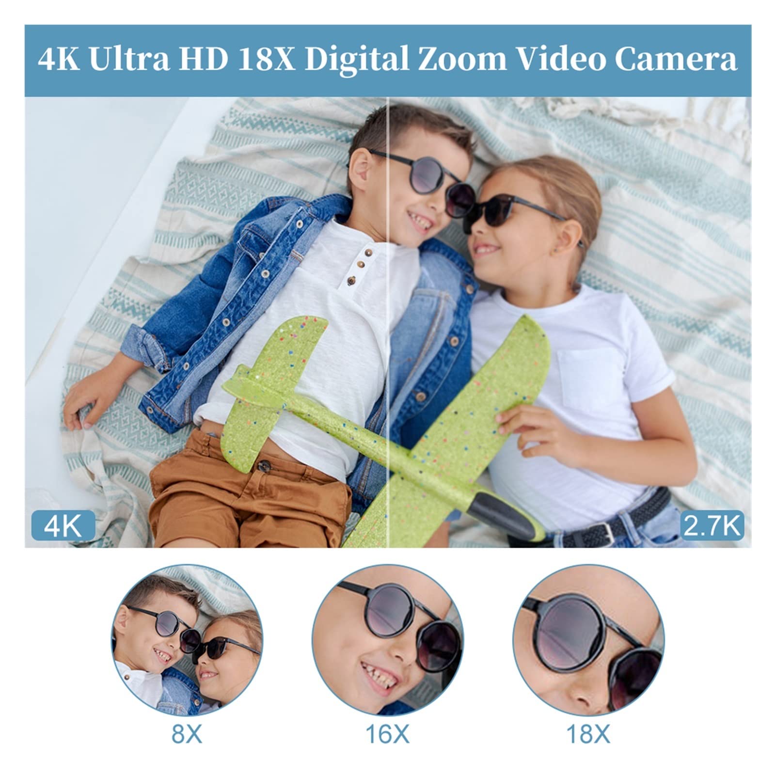 Kamera Wideo, Kamera wideo Vlogowanie kamery Auto Focus 4 8MP cyfrowa kamera Vlogging z zoomem bezprzewodowym zdalnym sterowaniem 2.4G(128G SD Card,AF6-Mic-Lens-Light)