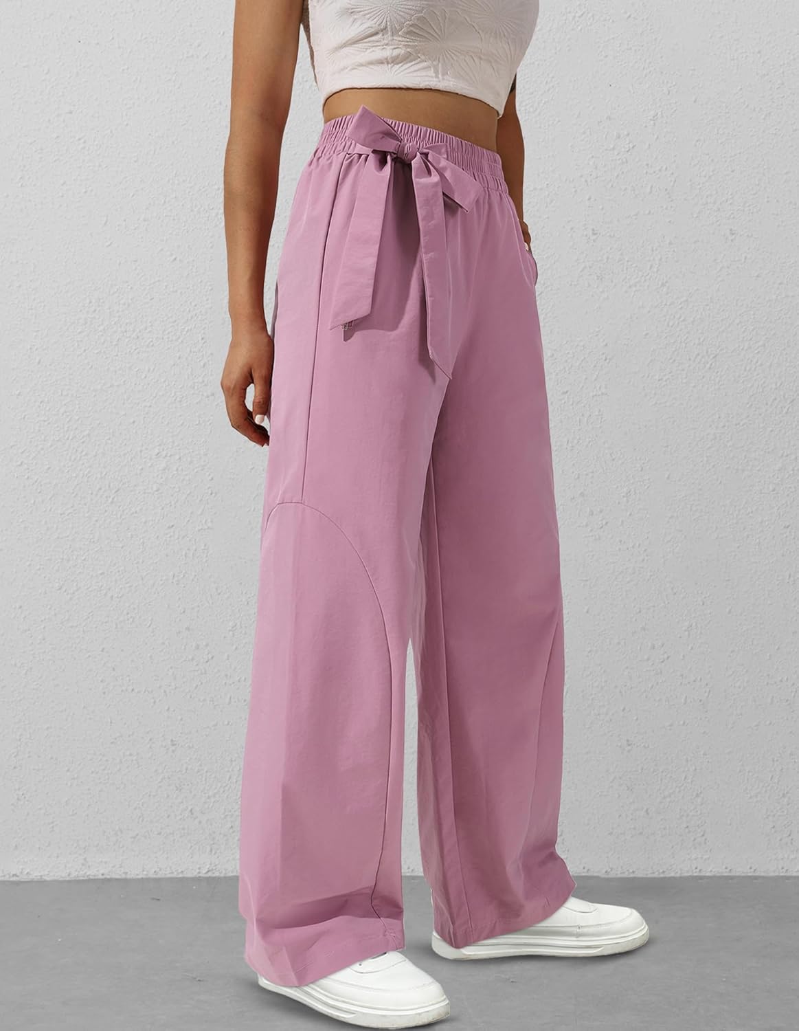 Women's Wide Leg Pants Y2K Trendy Elastic Waist Track Pants Baggy Tie Knot Trousers with Zipper Pockets Streetwear Casual - Image 4