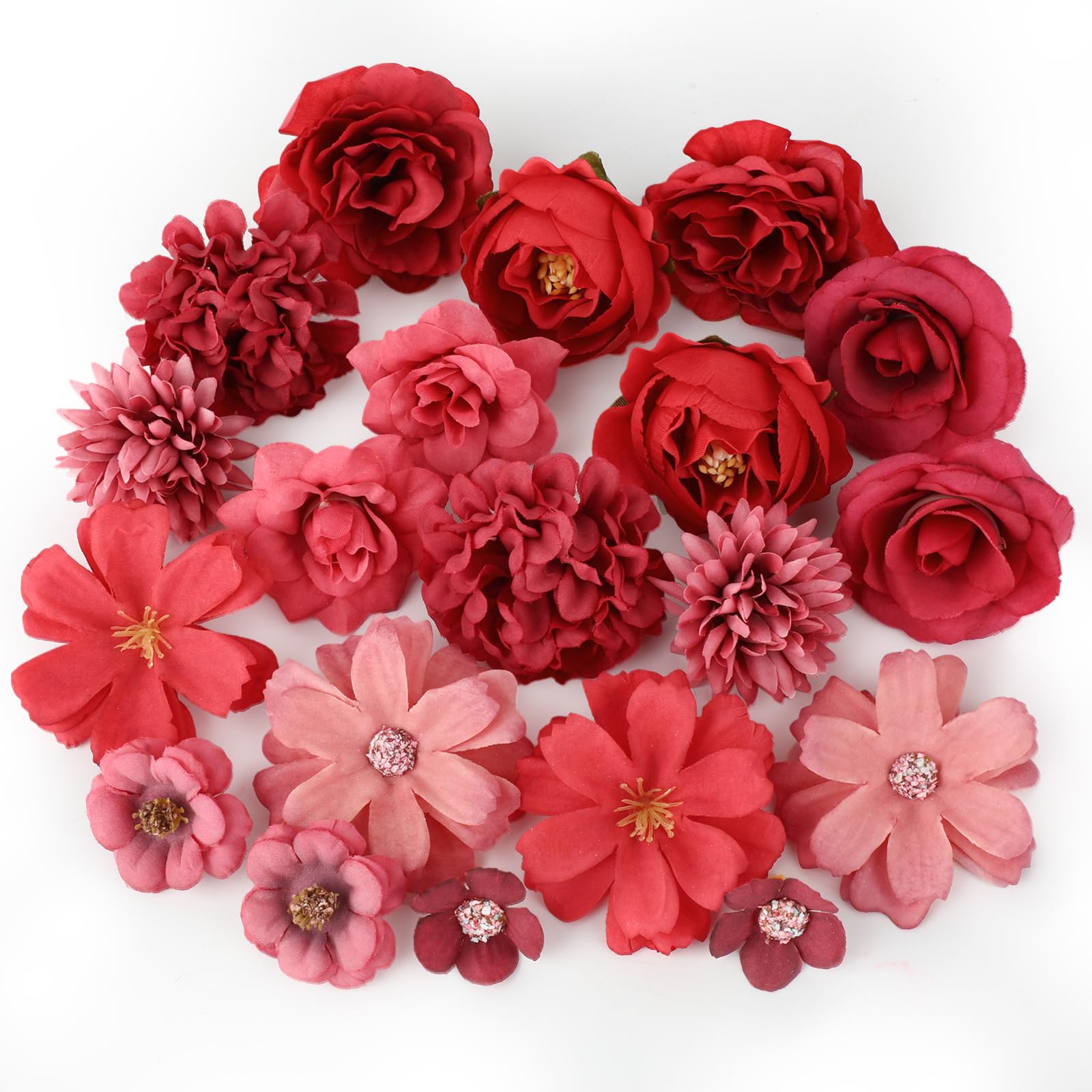 MWOOT 20 Pezzi Teste di Fiori Artificiali, Fiori Finti per Decorazioni, Mini Capolini Finti, Rose Peonia Finte per Fai da te Corona Torta Bouquet Da Sposa Matrimonio Festa Casa Giardino(Rosso