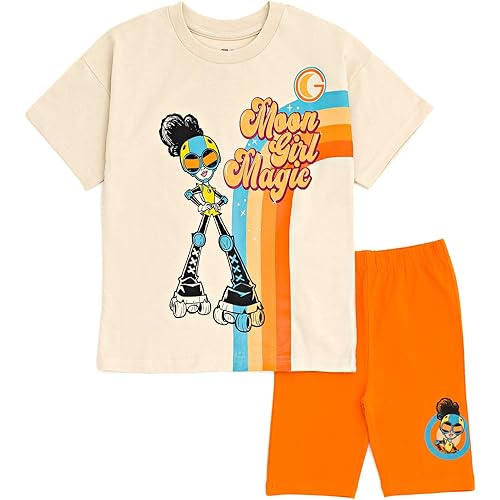 Marvel Girls Oversized Drop Shoulder T-Shirt and Bike Shorts Outfit Set Toddler to Big Kid Sizes (2T - 14-16)
