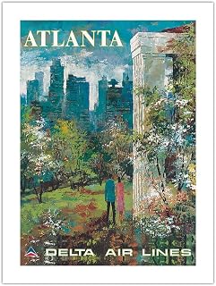 Atlanta Georgia - Delta Air Lines - Vintage Airline Travel Poster by Jack Laycox c.1970s - Bamboo Fine Art 290gsm Paper (Unframed) 12x16in
