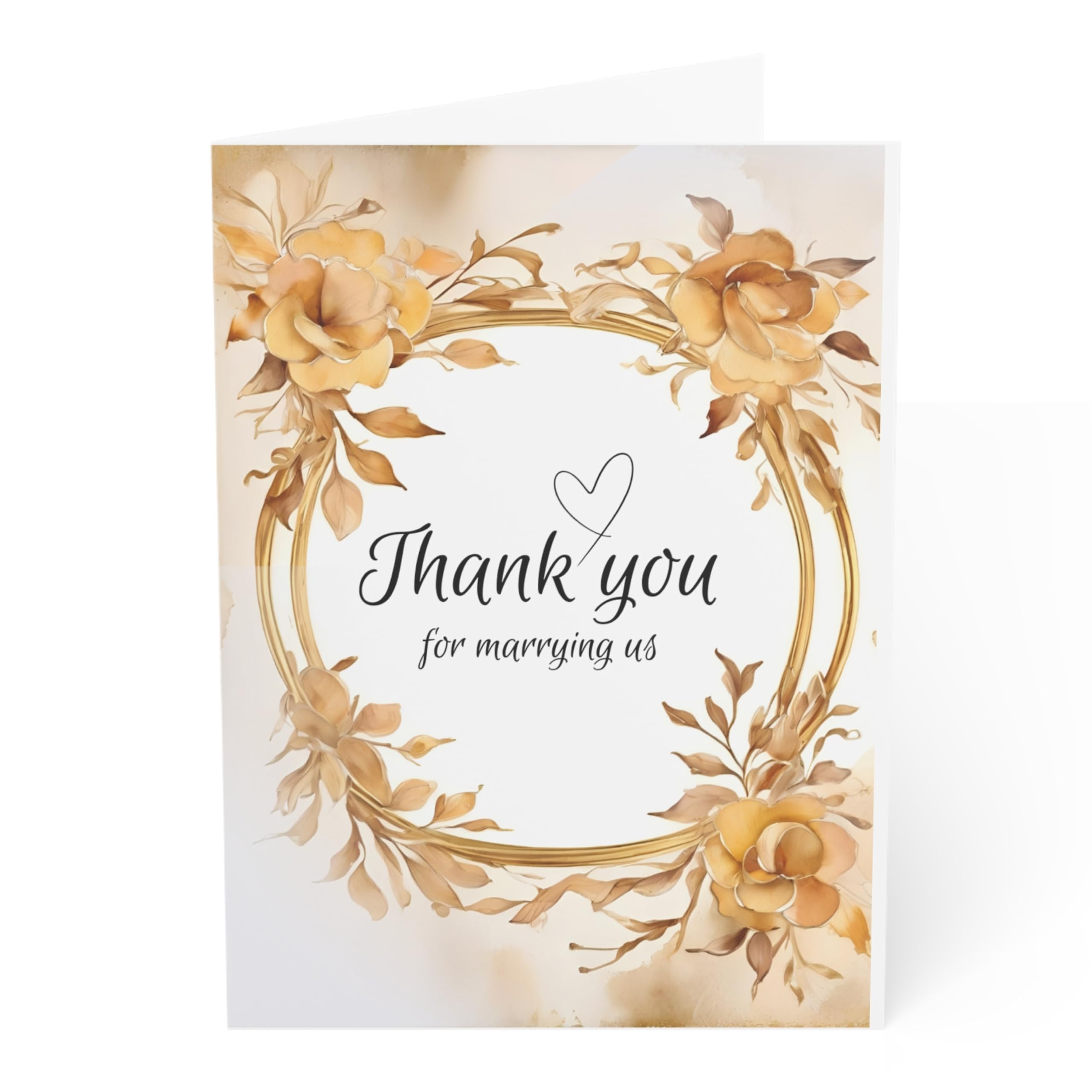 Thank You for Marrying Us Card, 7x5 Inch Card with Envelope, Wedding Officiant Gratitude Card, Pastor Appreciation, Card from Newlywed Couple (Gold Floral)