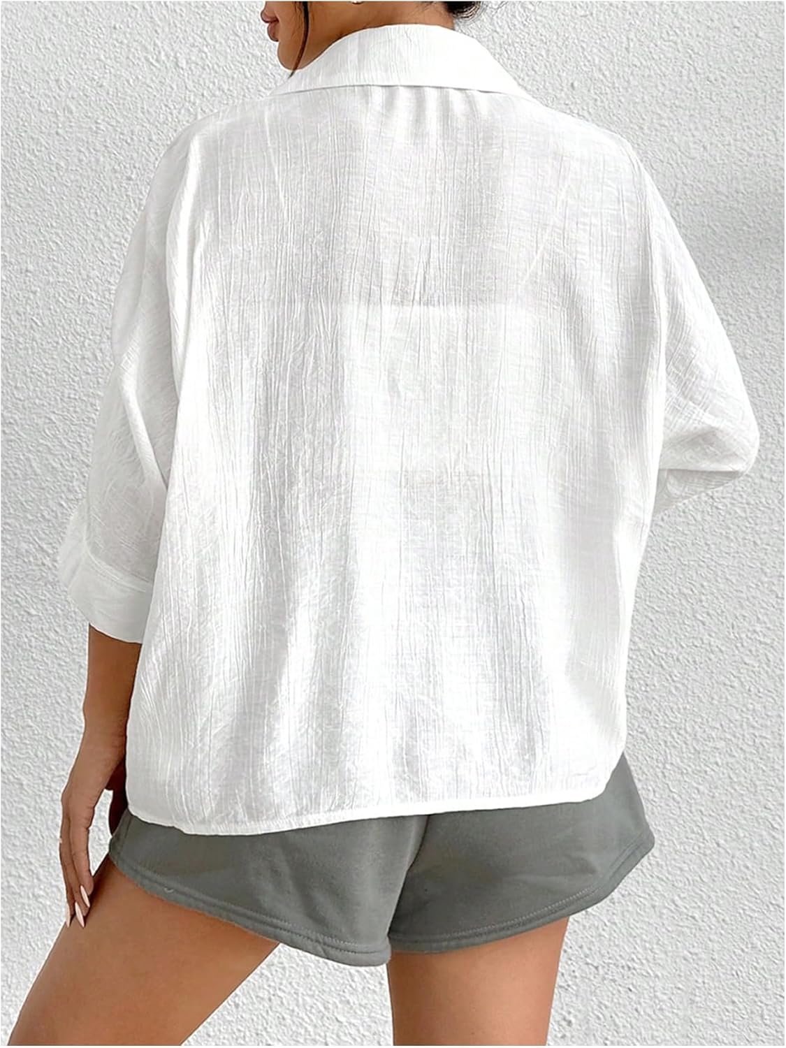 SHENHE Women's Summer 3/4 Sleeve Open Front Loose Fit Kimono Shirt Dolman Top Blouse - Image 3