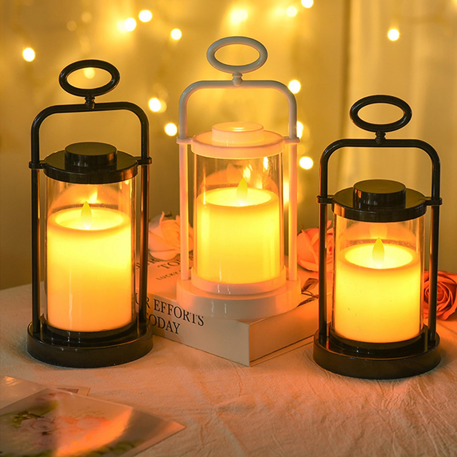 Hekasvm Halloween Led Kerzen Deko,Retro Led Petroleum Lampe, Tragbare Öllaterne, Flammenlose Außenlicht, Batteriebetrieben, Flackernde Kerzen, über 400 Stunden (Schwarz,1 Stück) Beleuchtung
