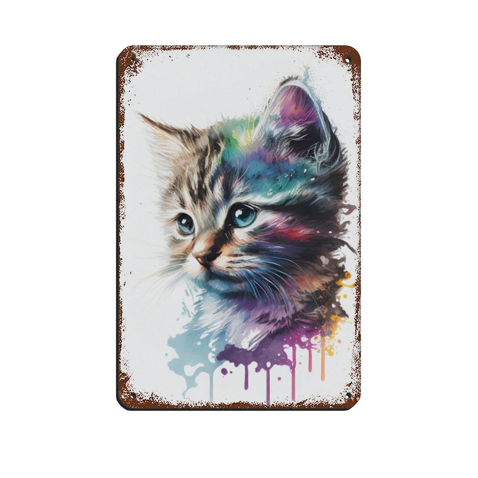Lxwnze 20L X 30W Cm Muurkunst Kitten, Aquarel Poster Tin Sign Vintage Metal Pub Club Cafe Bar Home Wall Art Decoration Poster Retro 8X12inch(20X30cm)