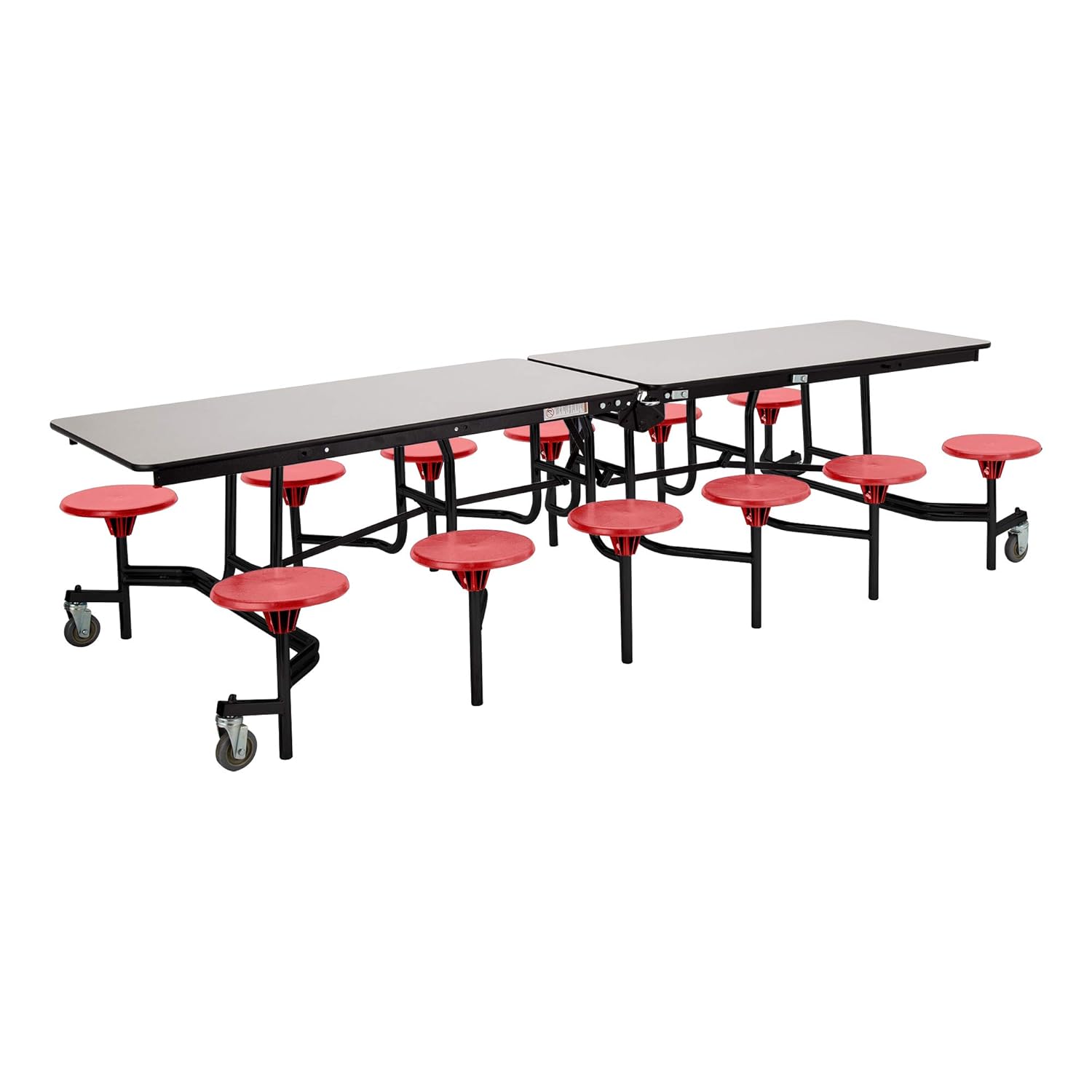Learniture Mobile Stool Cafeteria Table for Schools and Lunch Rooms, Heavy-Duty Rolling Cafeteria Table with 12 Stools and Casters, Gray/Black