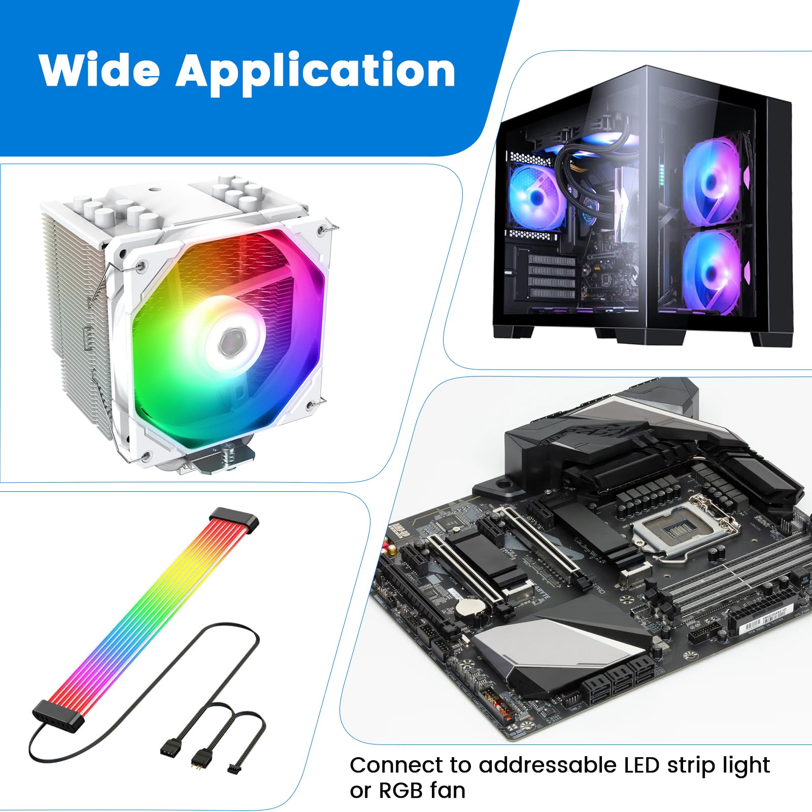 3 Stück 1-auf-3 ARGB-Splitterkabel, 5 V, 3-polig, adressierbares RGB-Splitter-Verlängerungskabel mit Steckern für Computergehäuse, CPU-Kühler und 5-V-Argb-Lüfter