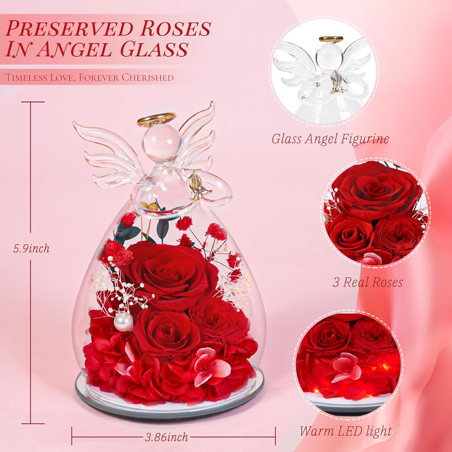 Bessol Gifts for Mom Birthday Flowers for Women Mothers Day Flowers for Delivery Preserved Roses Forever Flower in Glass Angel Figurines Fresh Eternal Rose for Grandma Wife Sister Daughter Friends