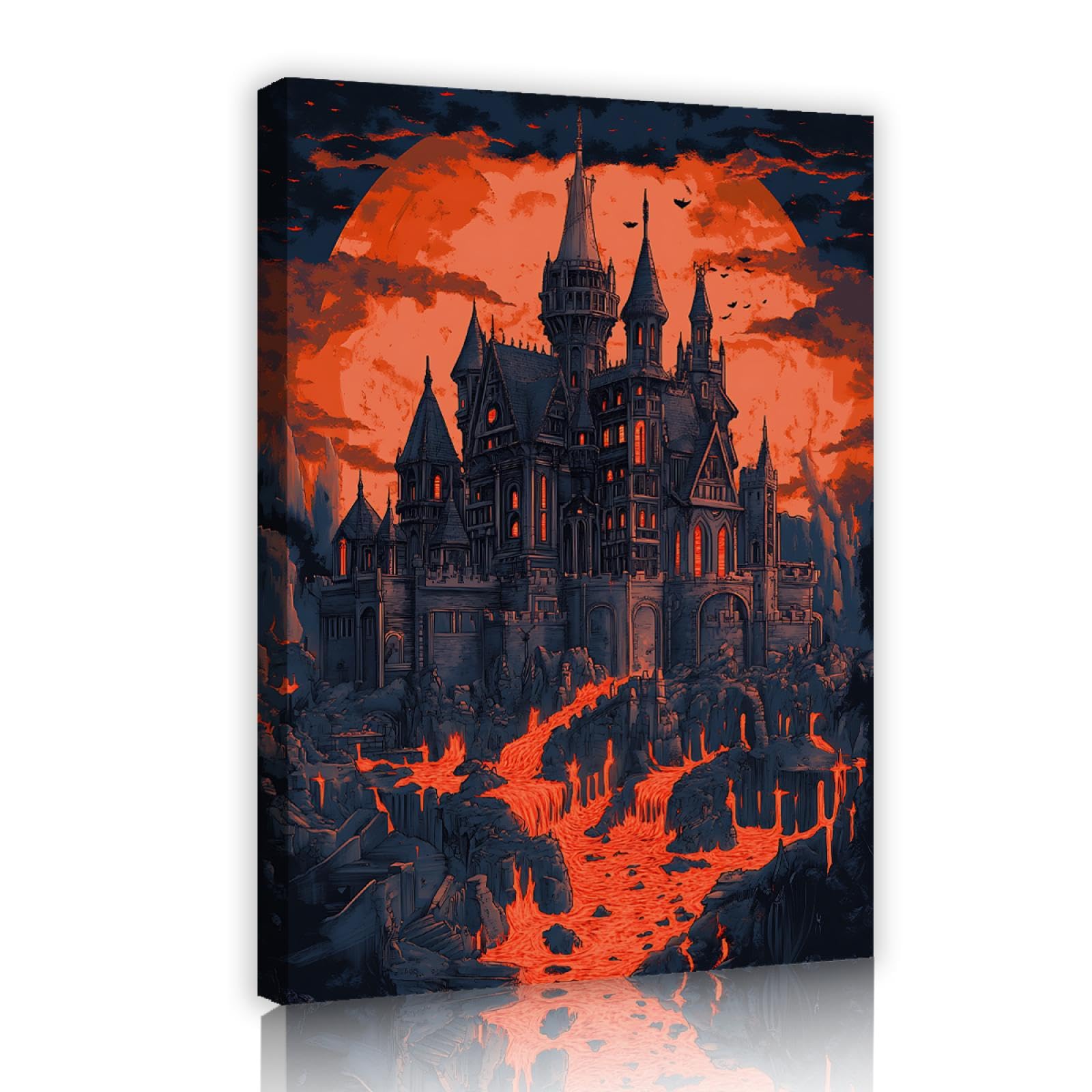 YUNART Poster vintage con castello gotico scuro, stampe su tela di Halloween, decorazioni murali rustiche, Dark Academia Painting per soggiorno 45x68cm Innerframe